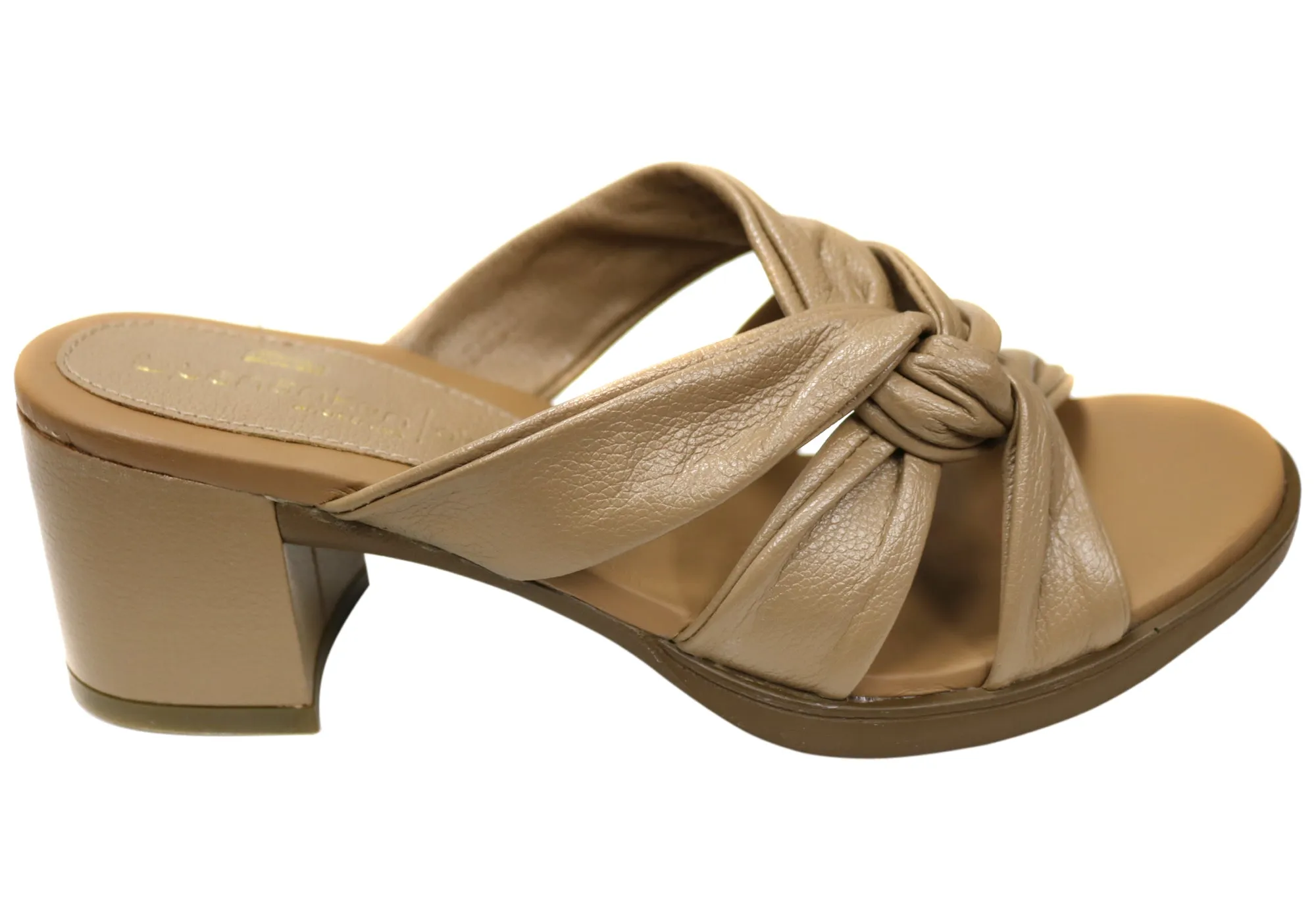 Opananken Navi Womens Comfortable Leather Mid Heel Slides Sandals Comfortable Pumps