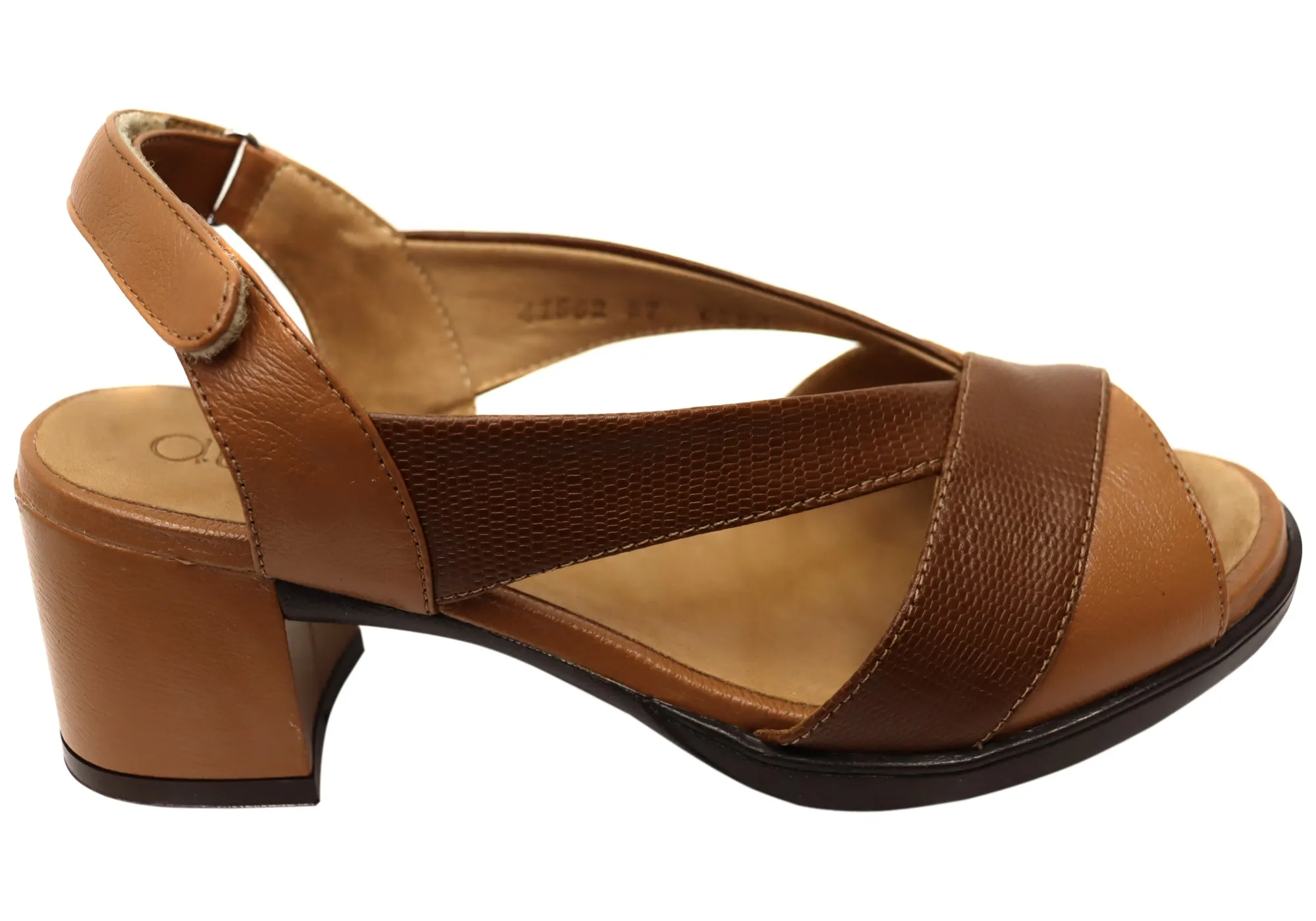 Slip Resistant Outsole Opananken Raquel Womens Comfortable Leather Mid Heel Sandals