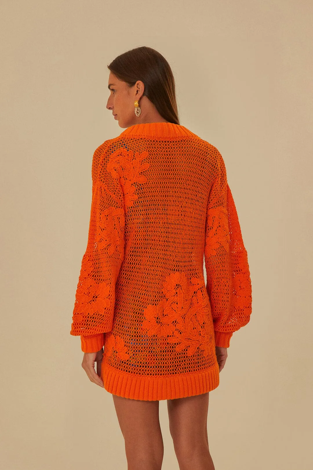 Orange Embroidered Knit Cardigan Tagless Label System