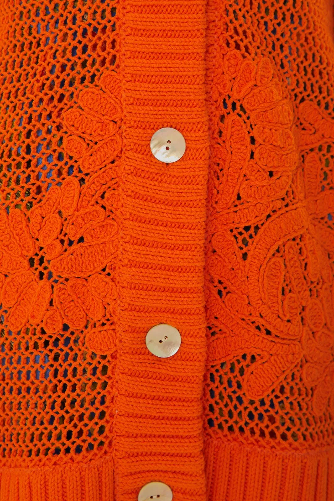 Reinforced Hemline Orange Embroidered Knit Cardigan