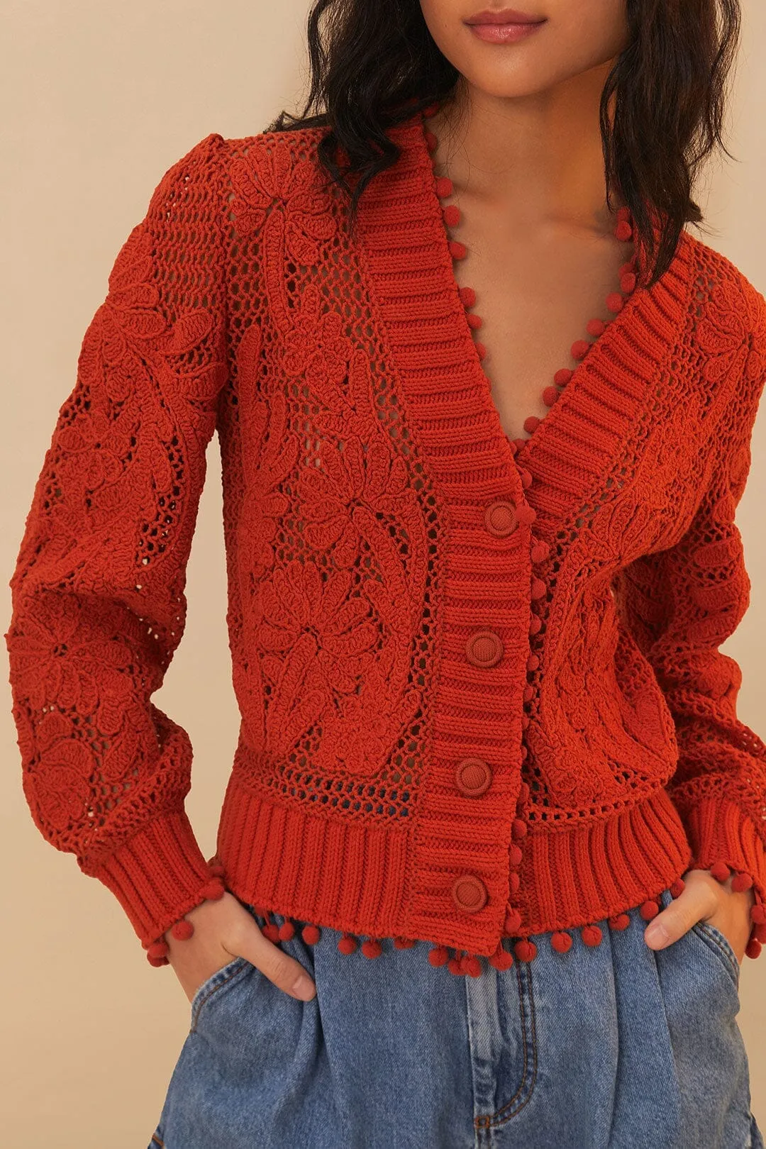 Orange Floral Knit Cardigan Interlock Knit Body Simple Outfit