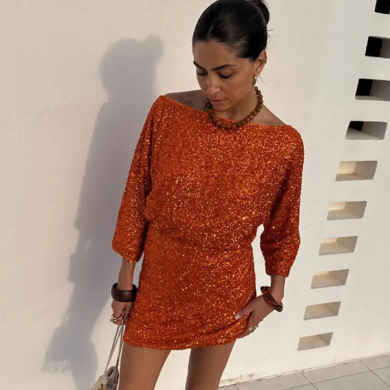 Elegant Finish Orange Sequin Tilly Dress