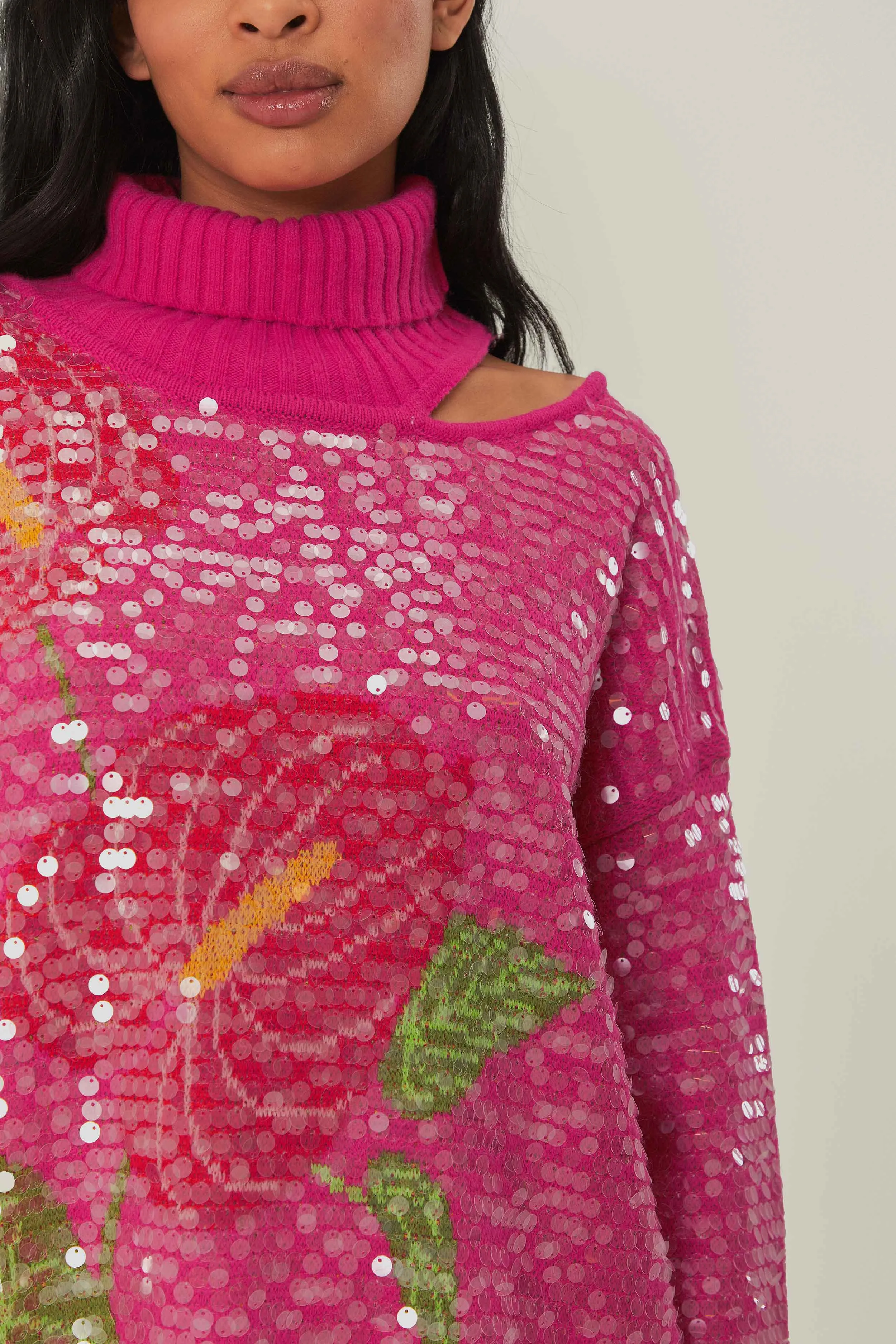 Airy Feel Anthurium Flowers Knit Sweater