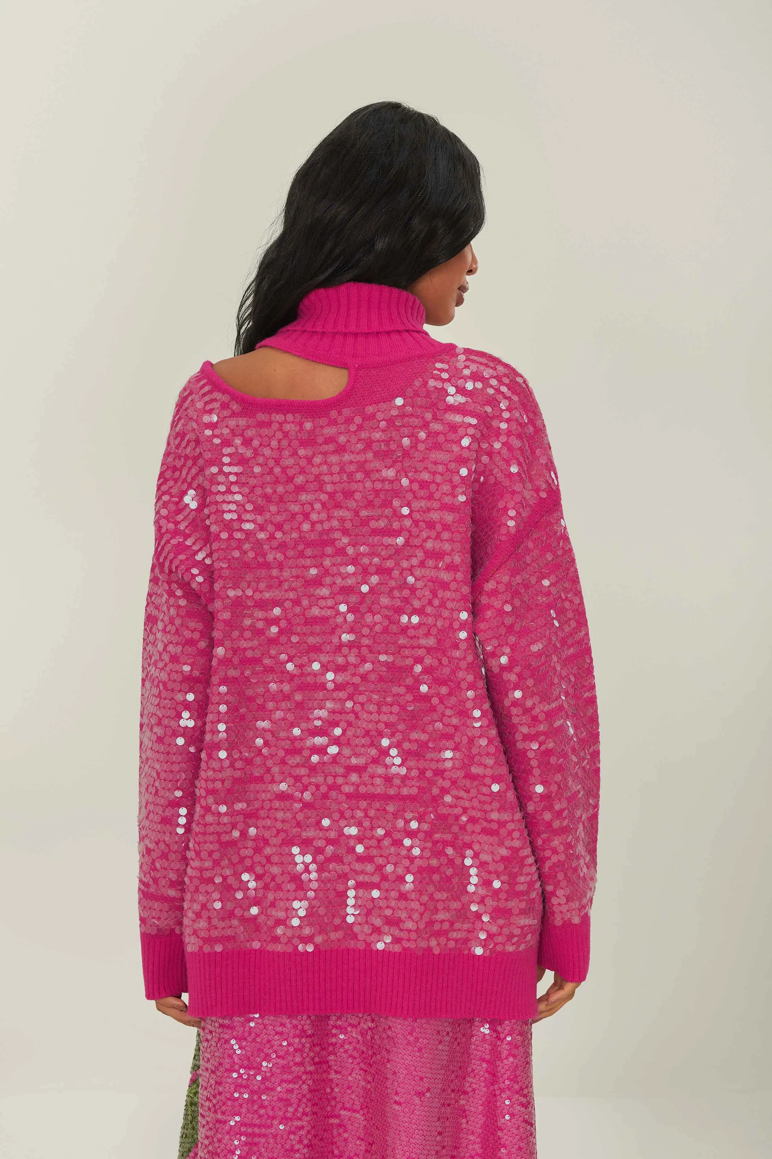 Crewneck Style Urban Warmth Anthurium Flowers Knit Sweater