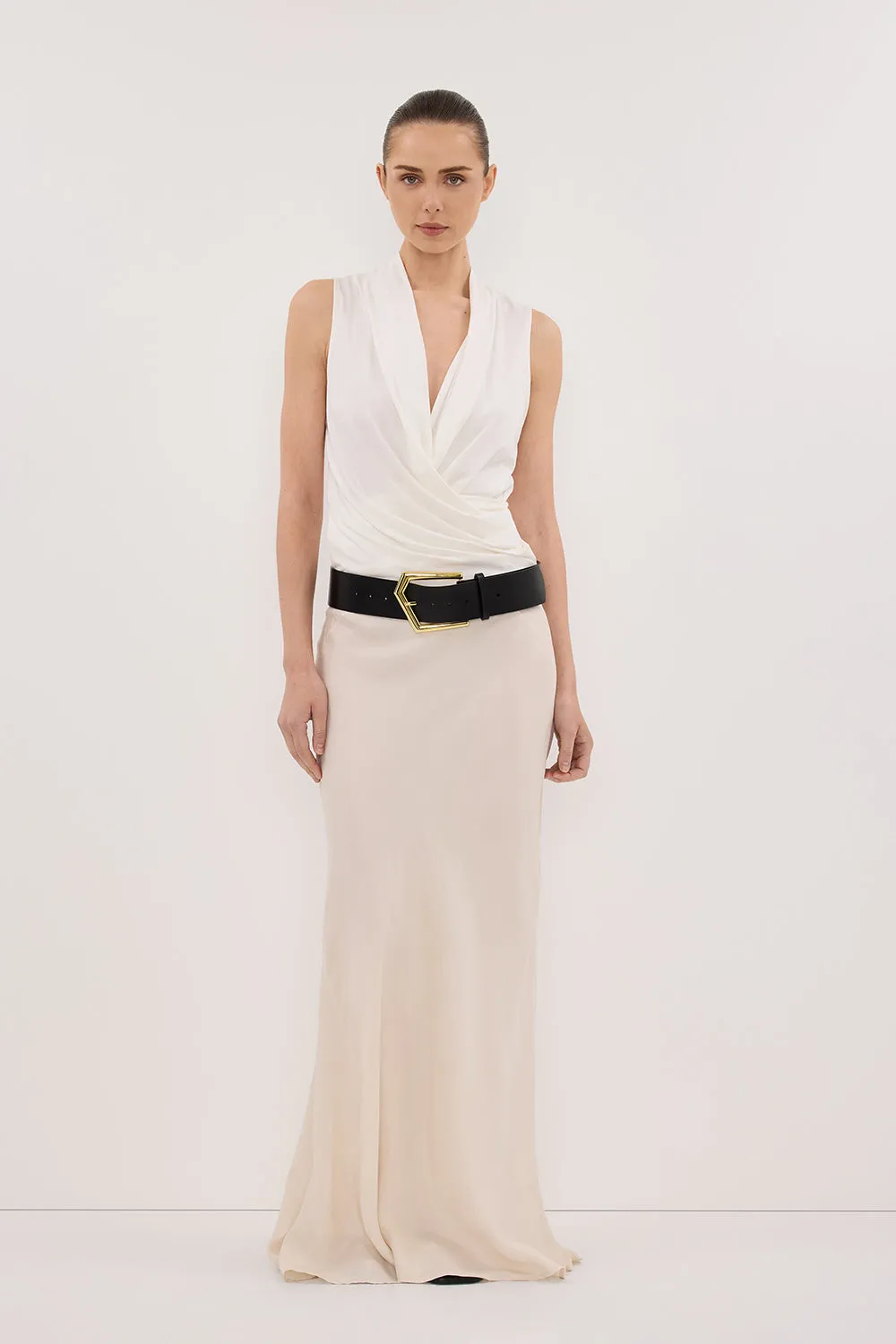 FELICITY OFF WHITE SLEEVELESS WRAP TOP Winter Outfit