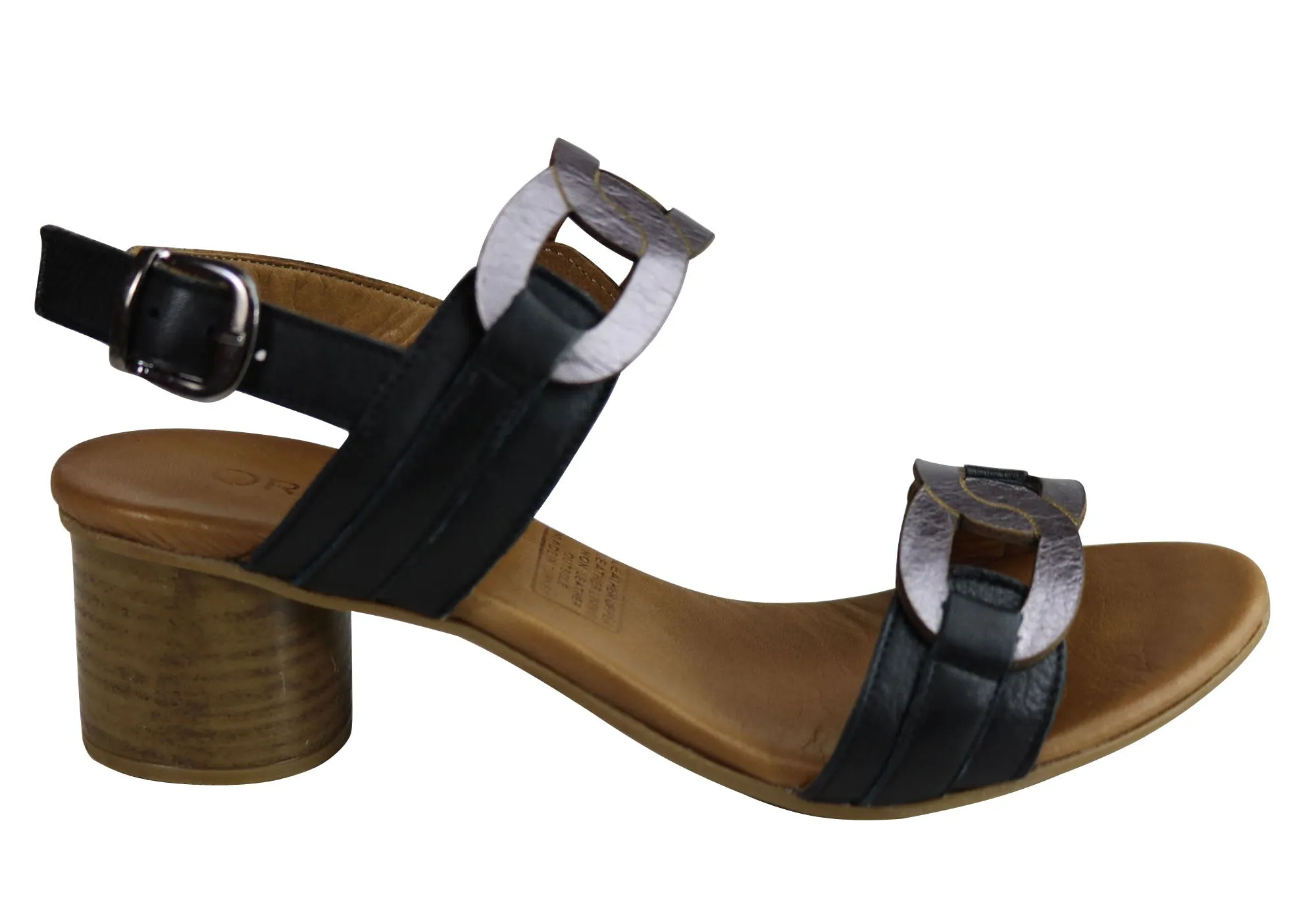 Orizonte Arlena Womens European Comfortable Leather Mid Heel Sandals Soft Sole High Heels Flexible