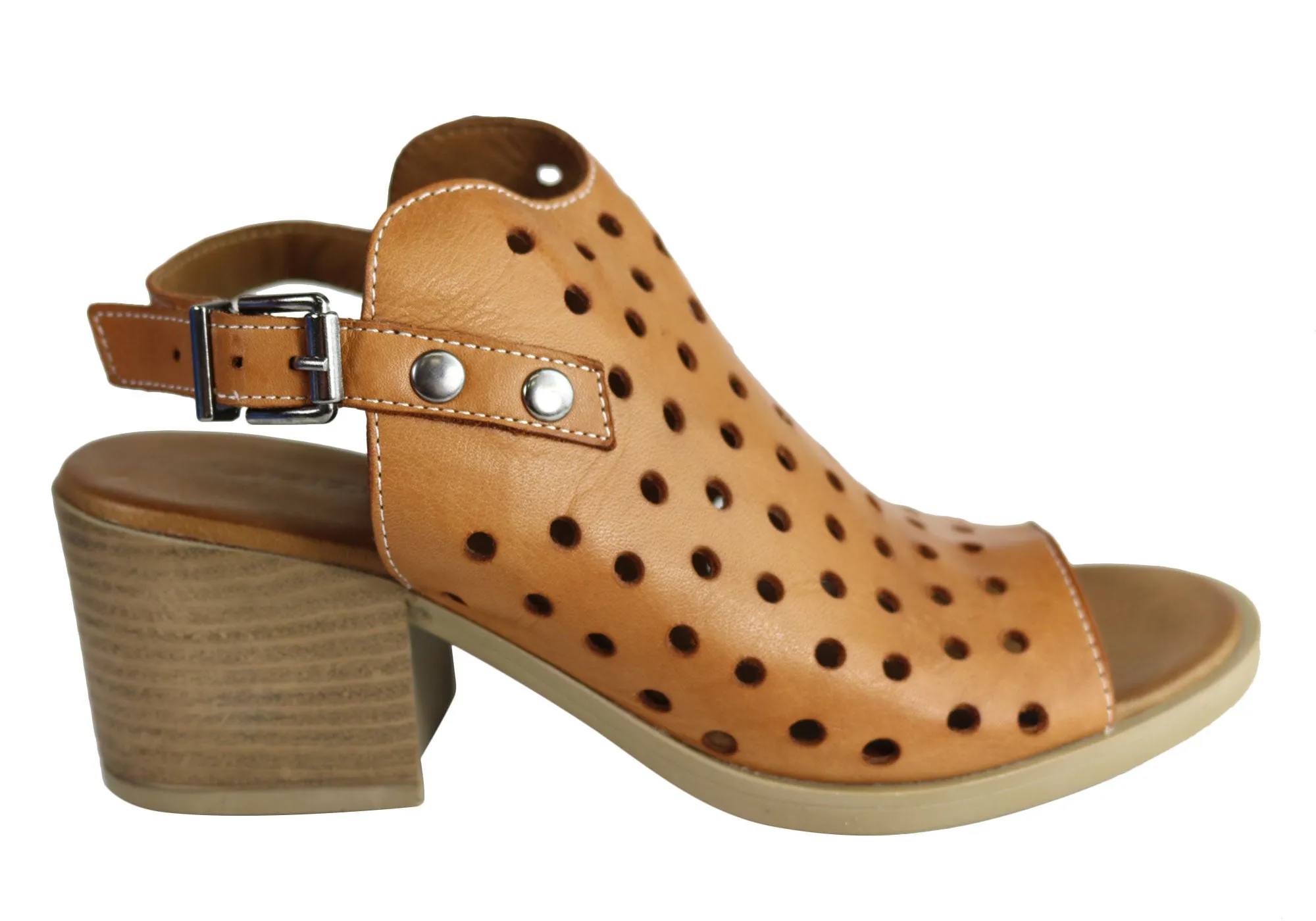 Orizonte Gracie Womens European Leather Comfortable Mid Heel Sandals Slip On Style Evening Mode