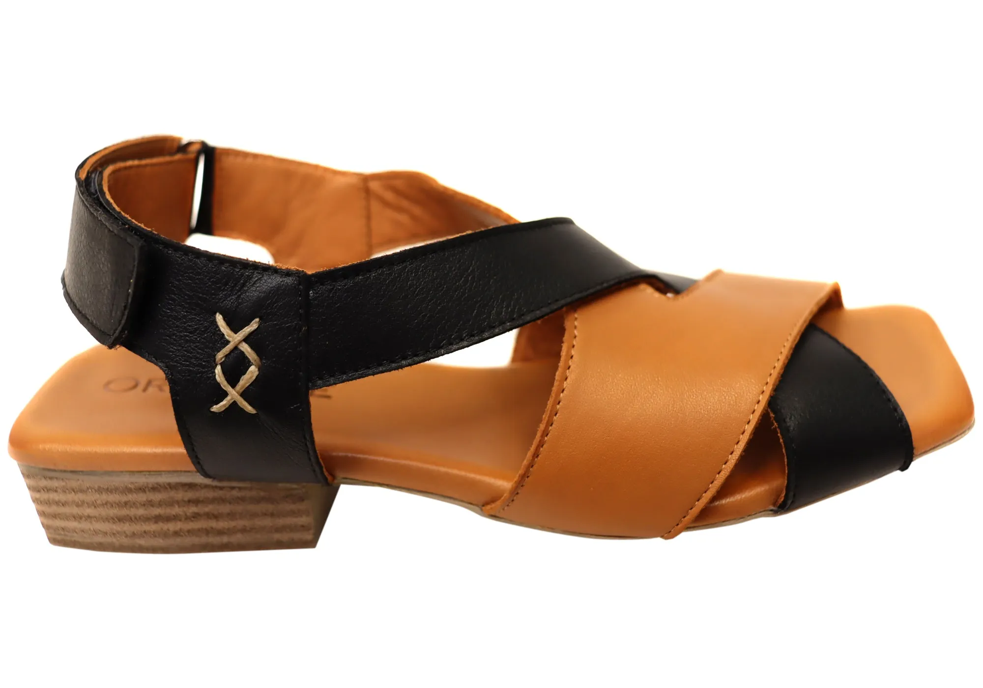 Orizonte Rossie Womens European Comfortable Low Heel Leather Sandals Bold Silhouette