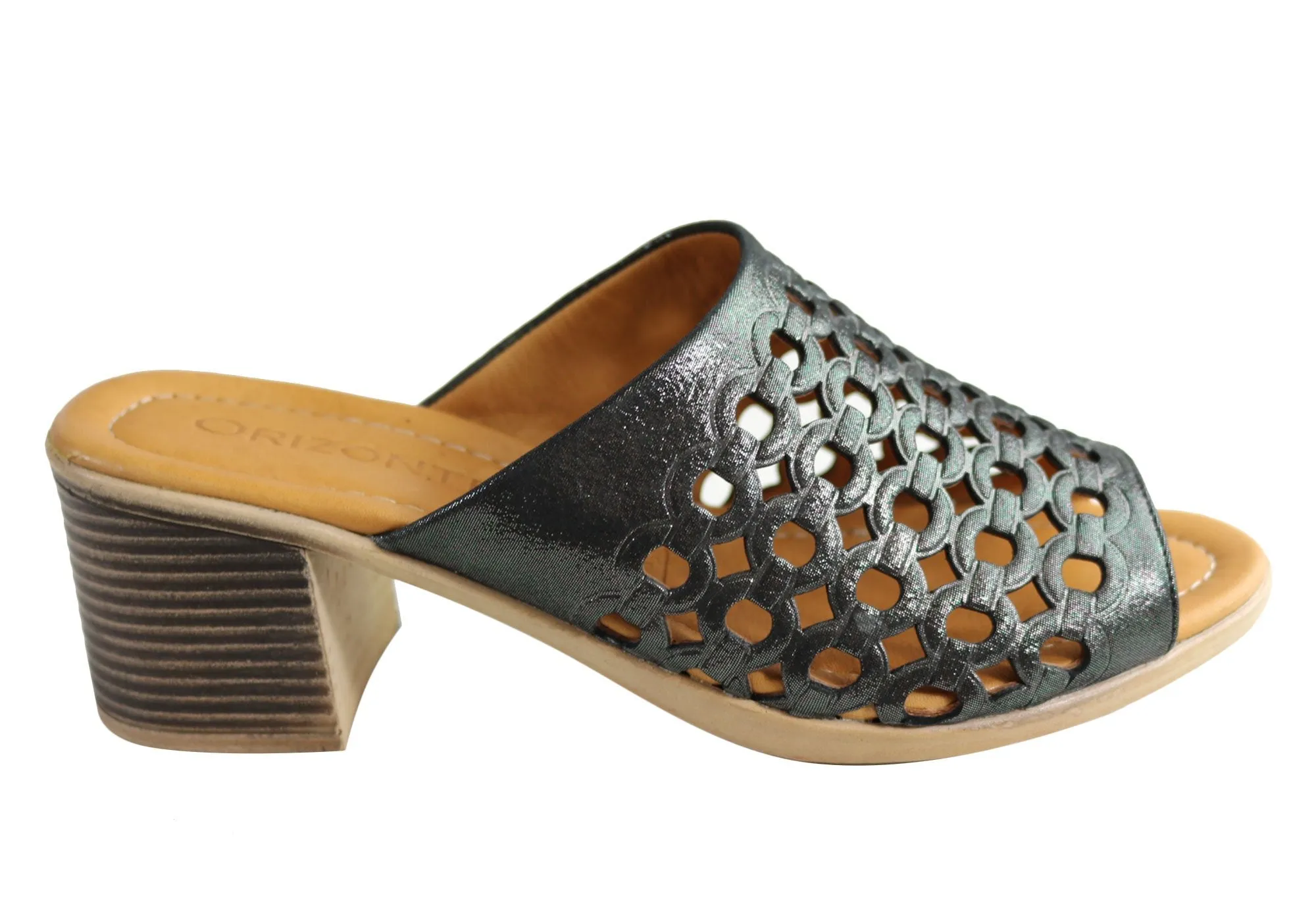 Orizonte Wink Womens European Leather Mid Heel Slides Sandals Quick Drying