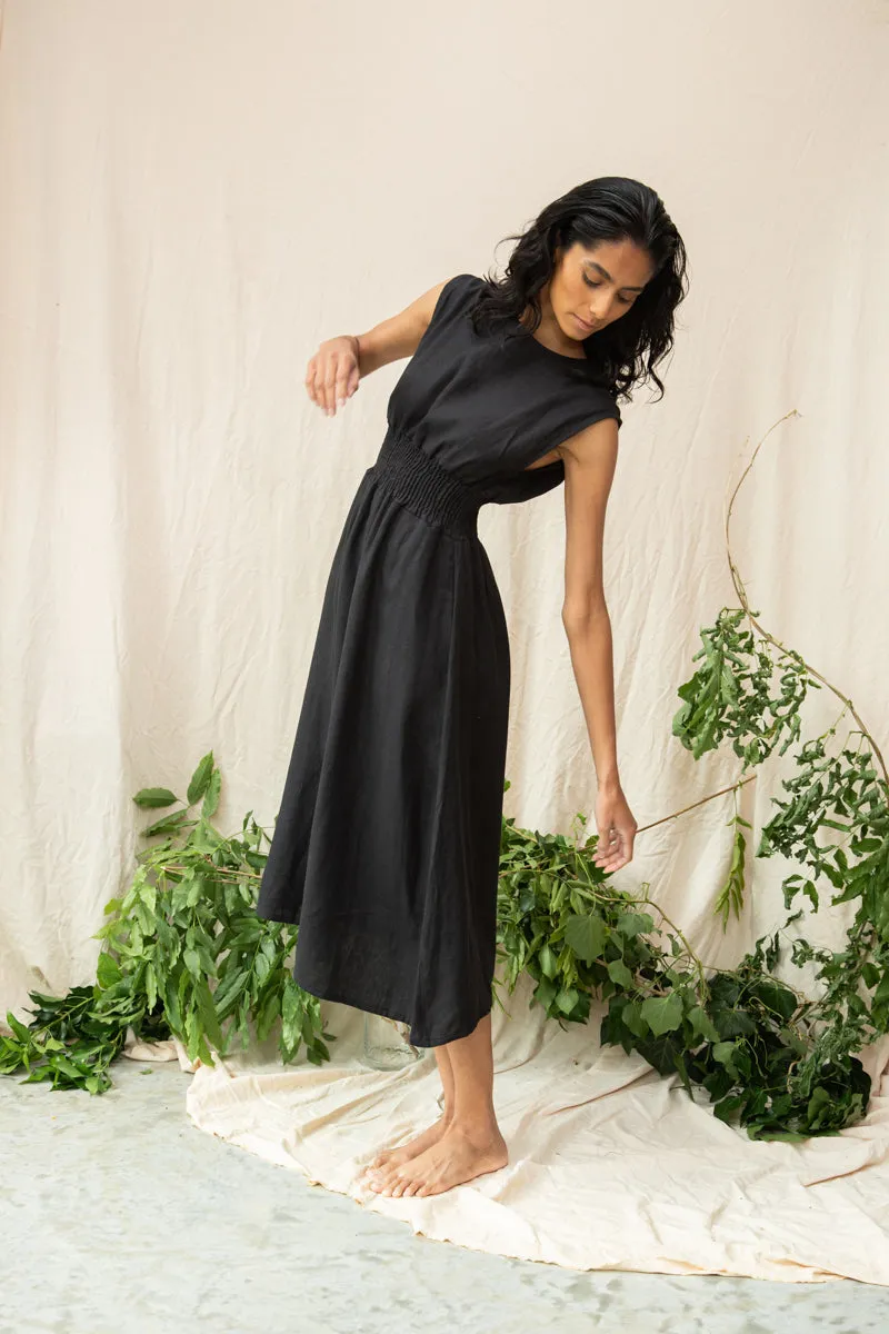 Ottillie-May Linen Dress in Black Timeless Piece Transitional-Wear