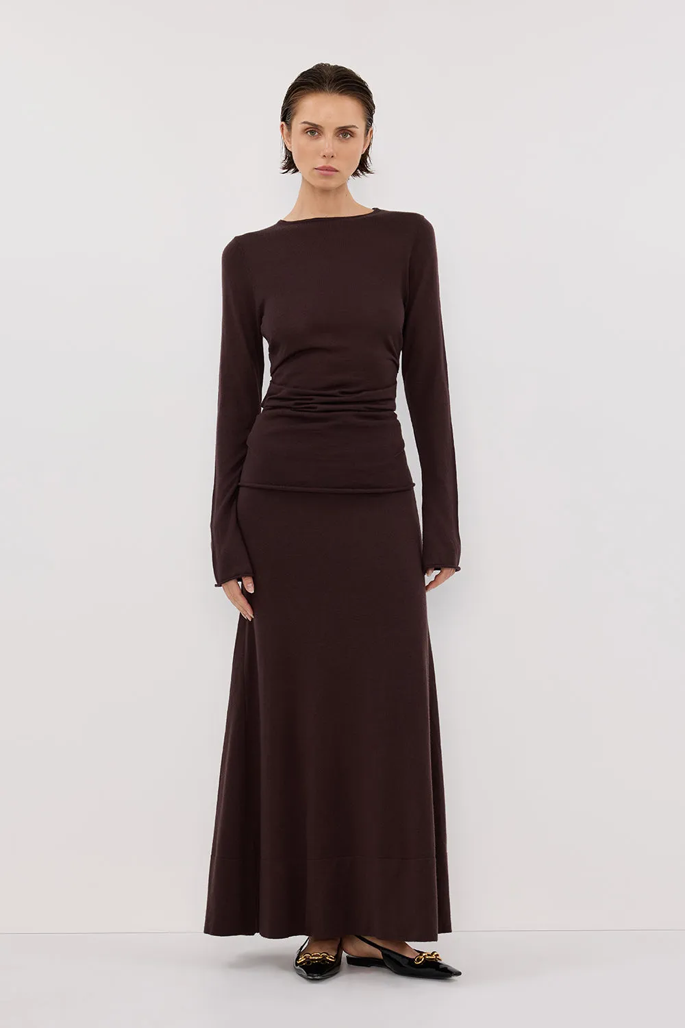 Weekend Comfort Autumn favorite NICO BITTER CHOC MERINO KNIT TOP