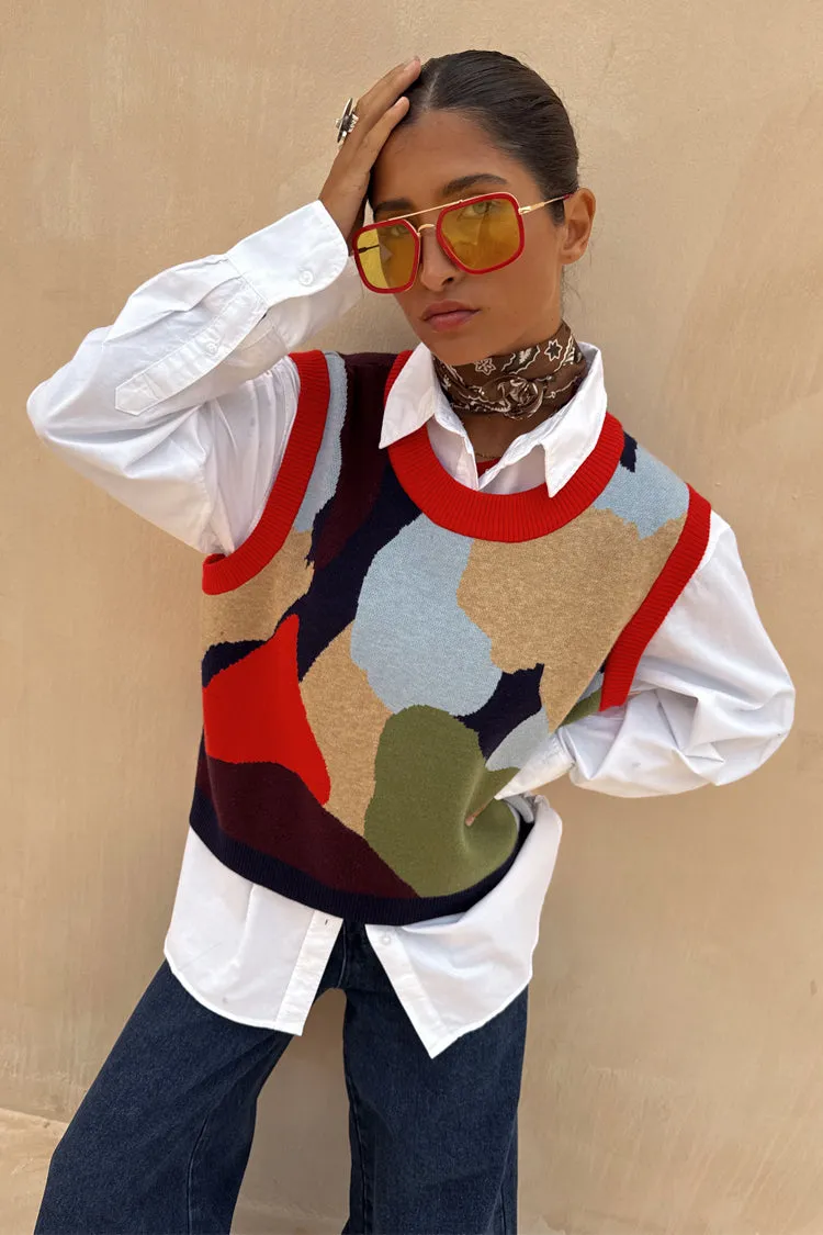 Anytime Fit Chill Style Navy Abstract Knit Tank