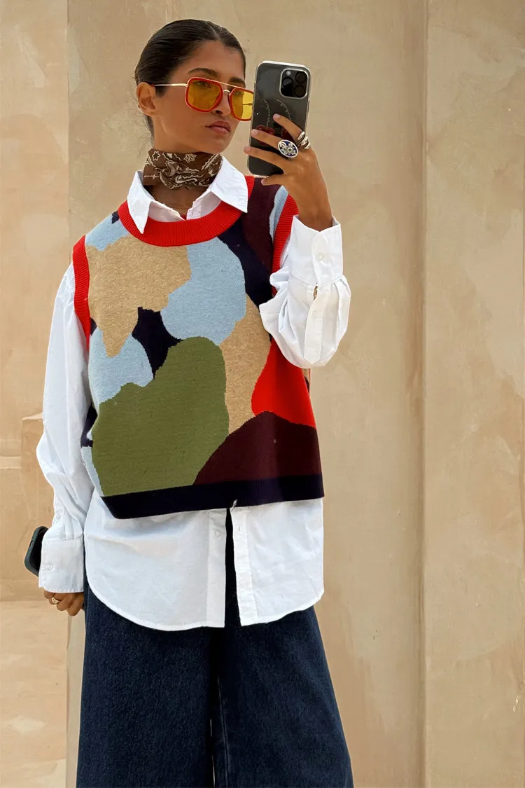 Fresh Layer Navy Abstract Knit Tank