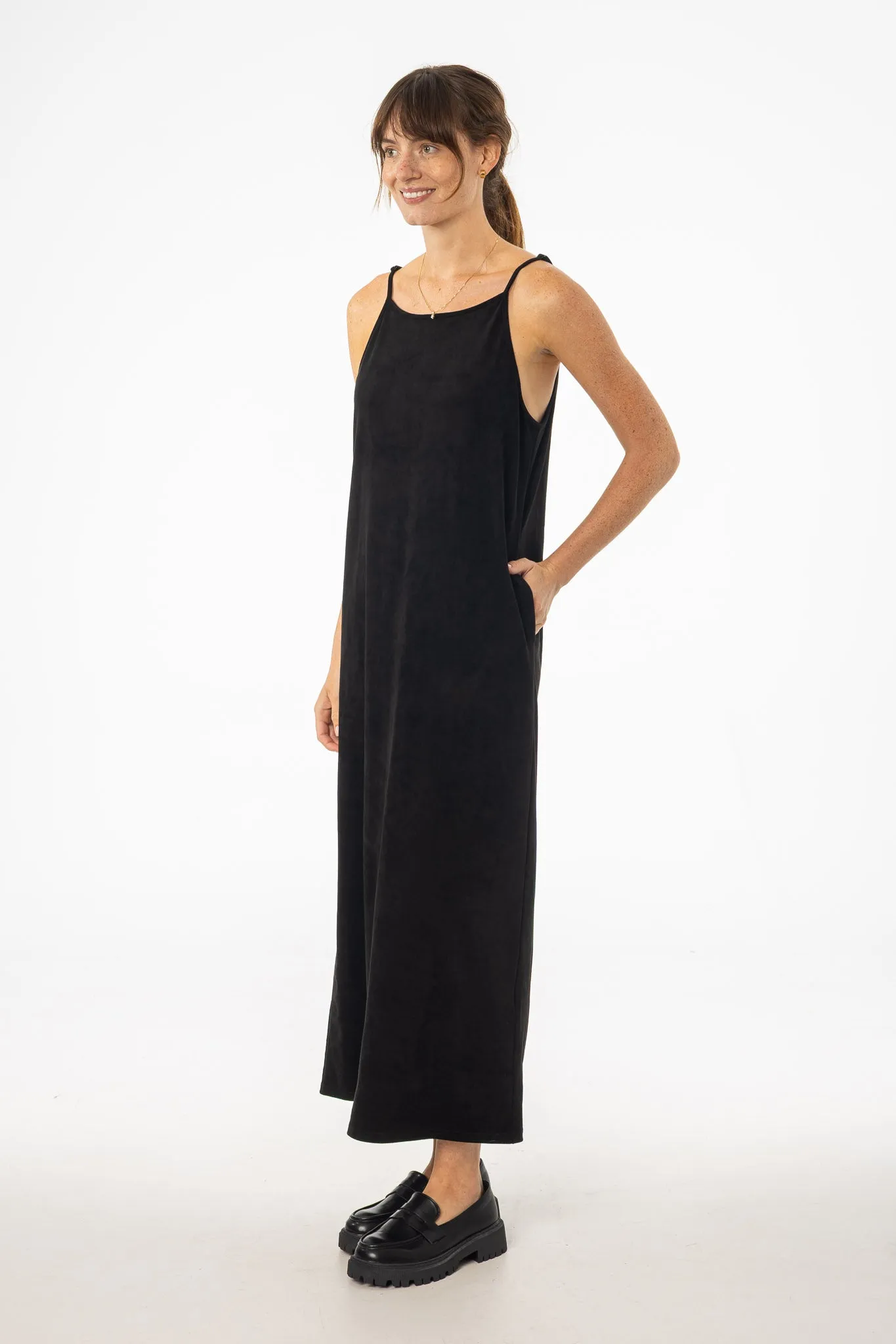 Cozy Comfort Elegant Layer Black Microsuede Maxi Jumper