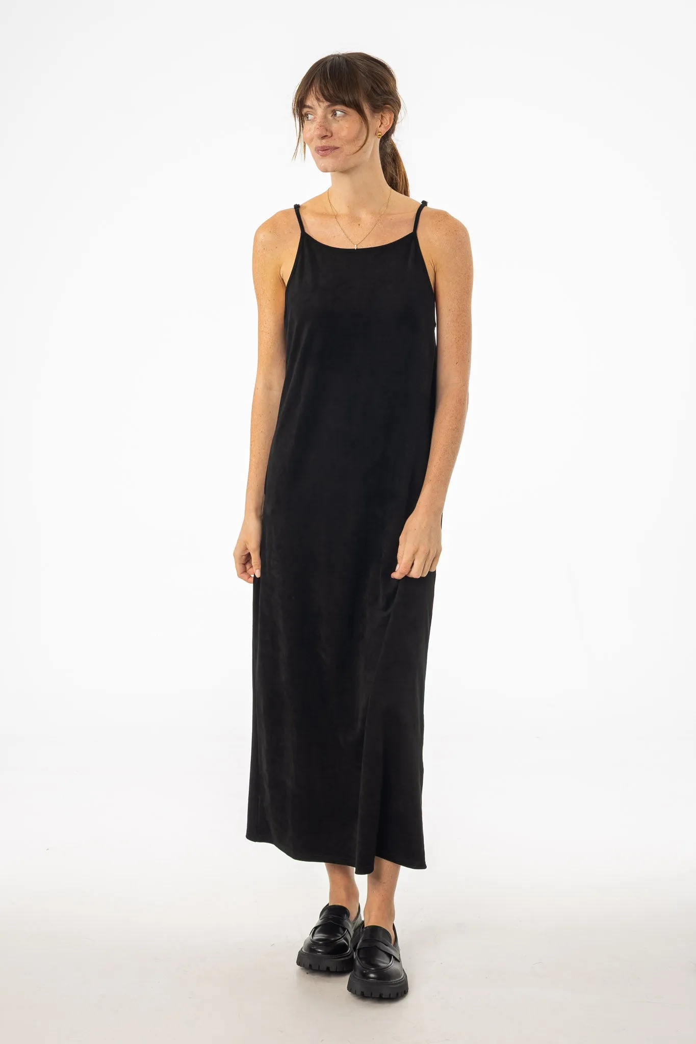 Effortless Fit Design Black Microsuede Maxi Jumper
