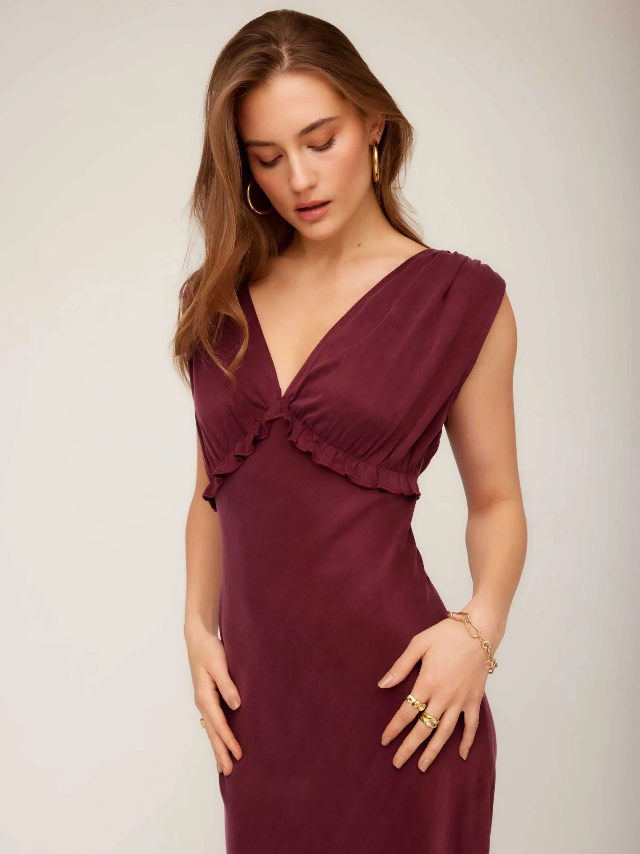 Cierra Ruffle Detail Midi Dress Premium Look