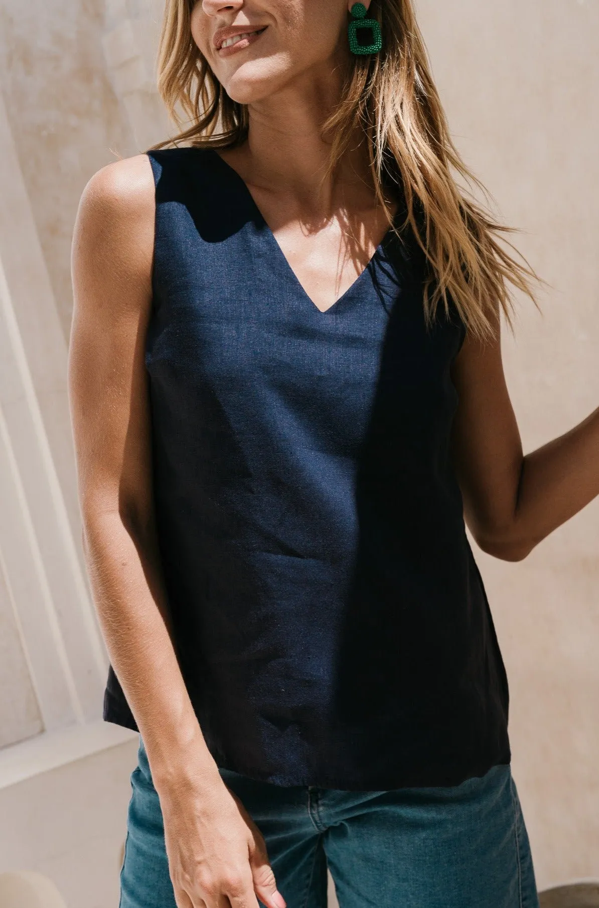 Ember Linen Cami in Navy psychological warfare Layer Fresh