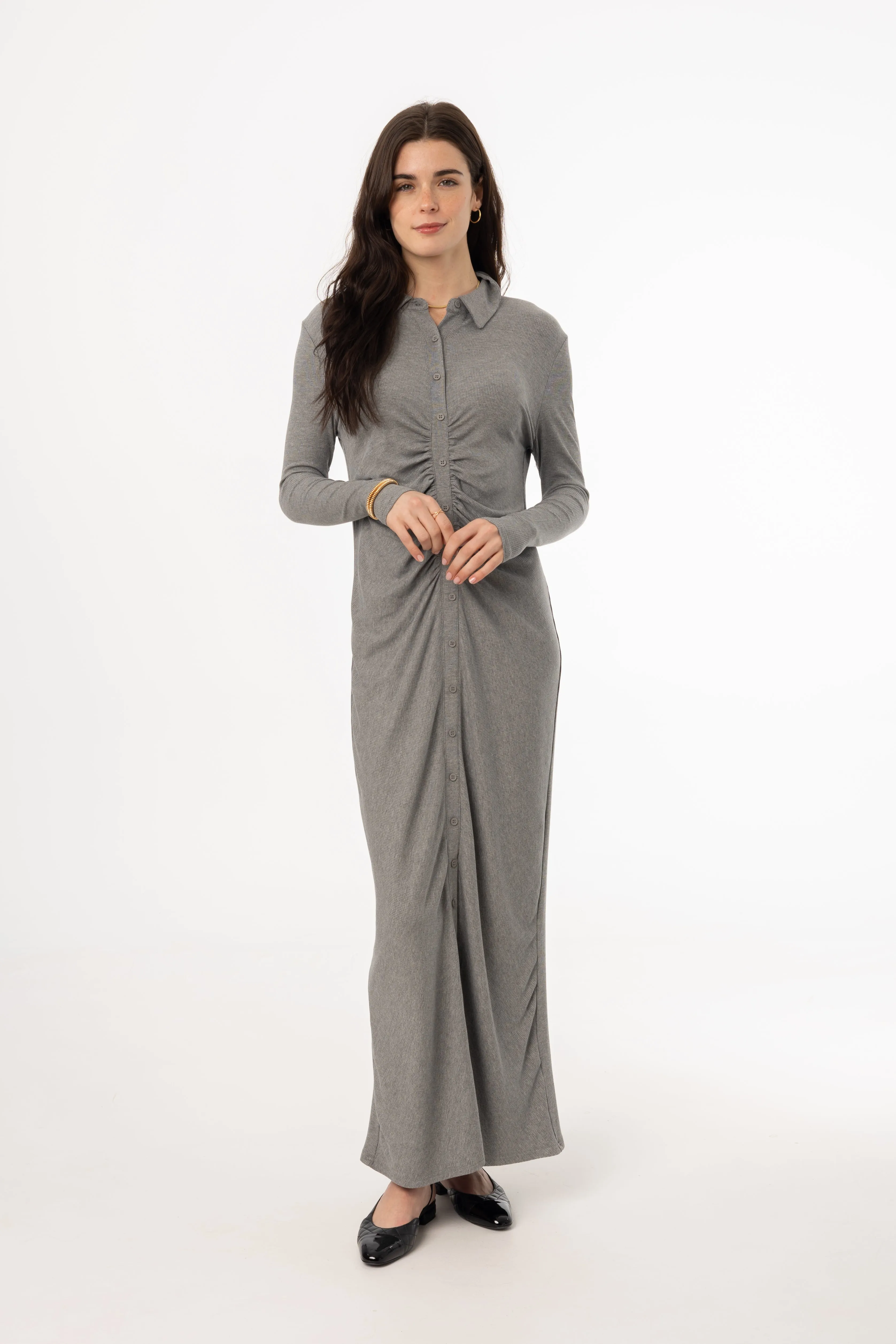Multipurpose Grey Ruched Cardi Maxi Dress