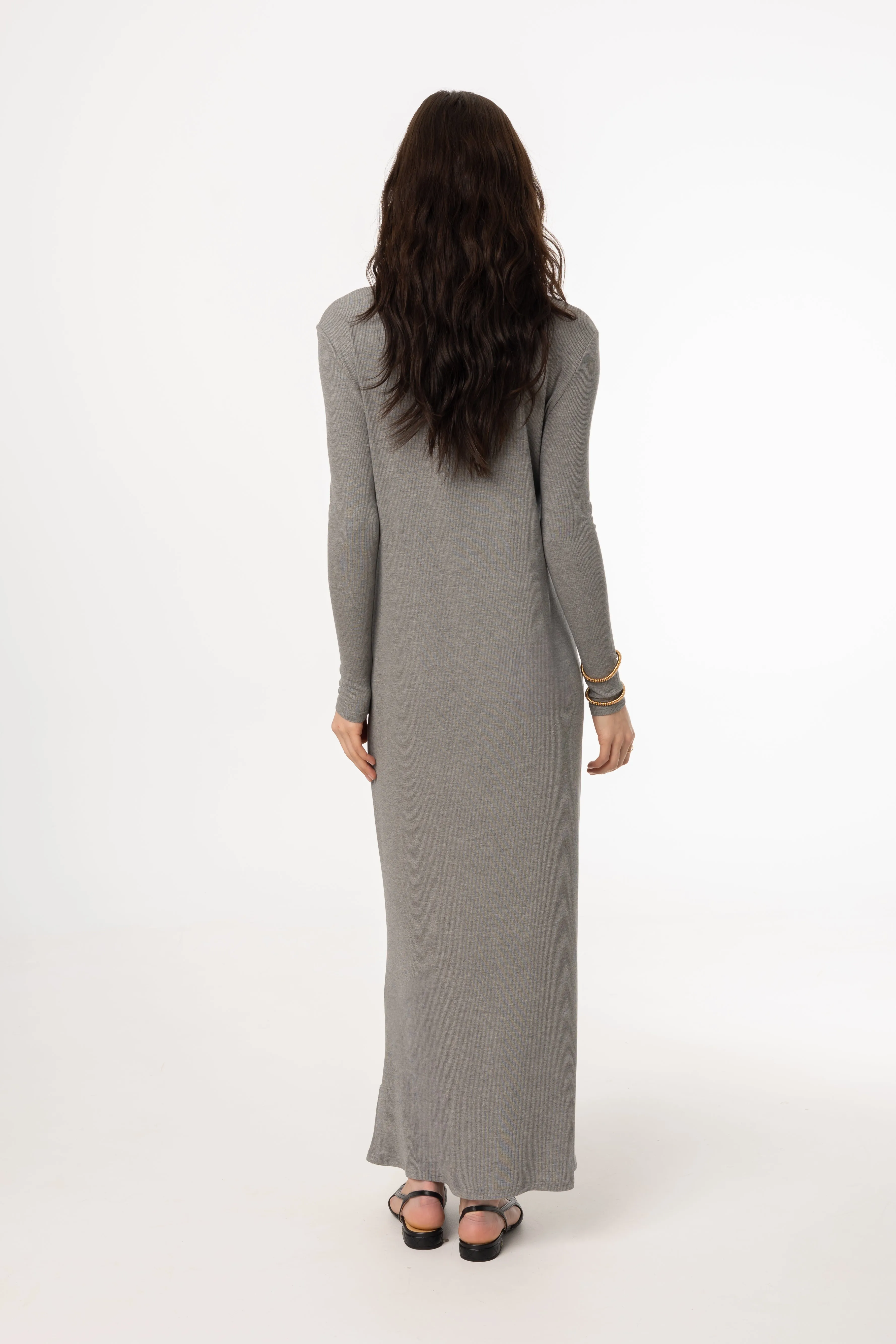 Natural Form Grey Ruched Cardi Maxi Dress