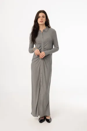 windproof Pure Fabric Grey Ruched Cardi Maxi Dress