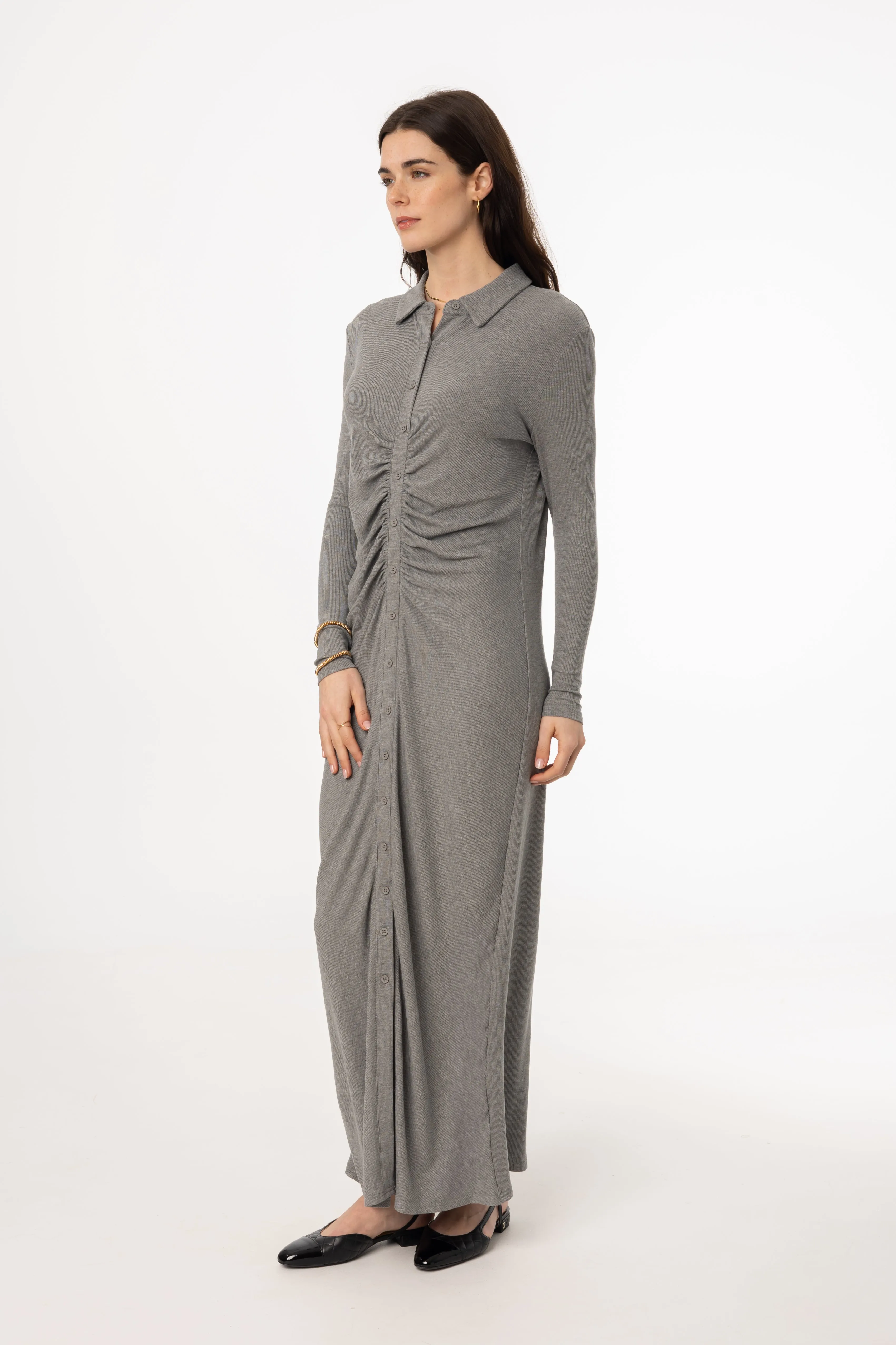 Grey Ruched Cardi Maxi Dress Must Have Romantic dinner wear