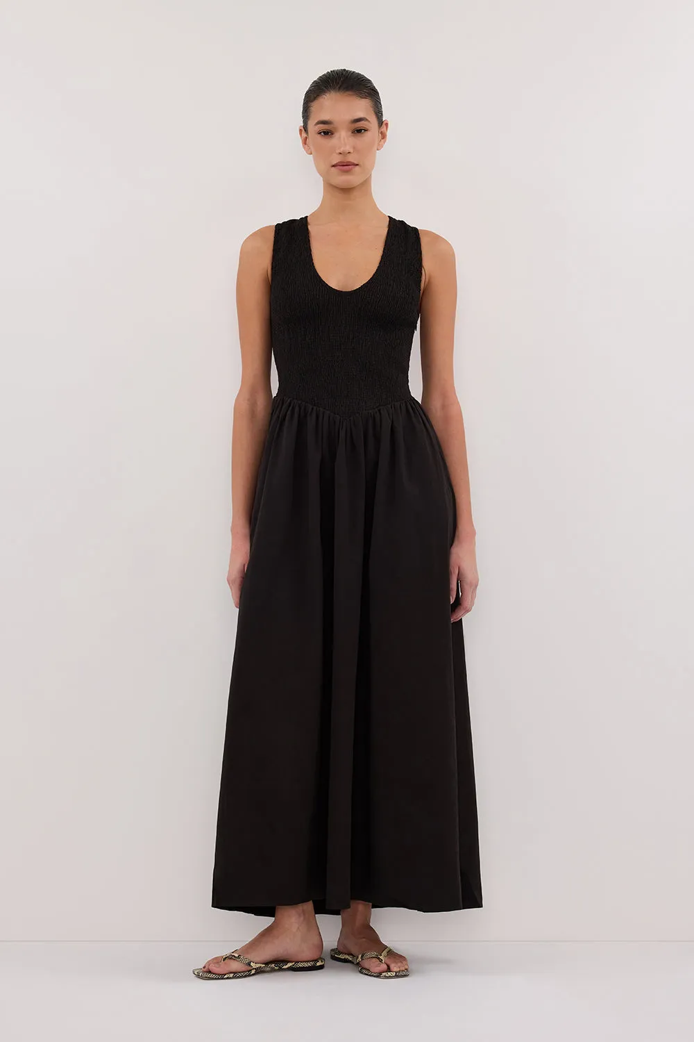 Daily Confidence City Friendly FLORENCE BLACK SLEEVELESS COTTON MIDI DRESS