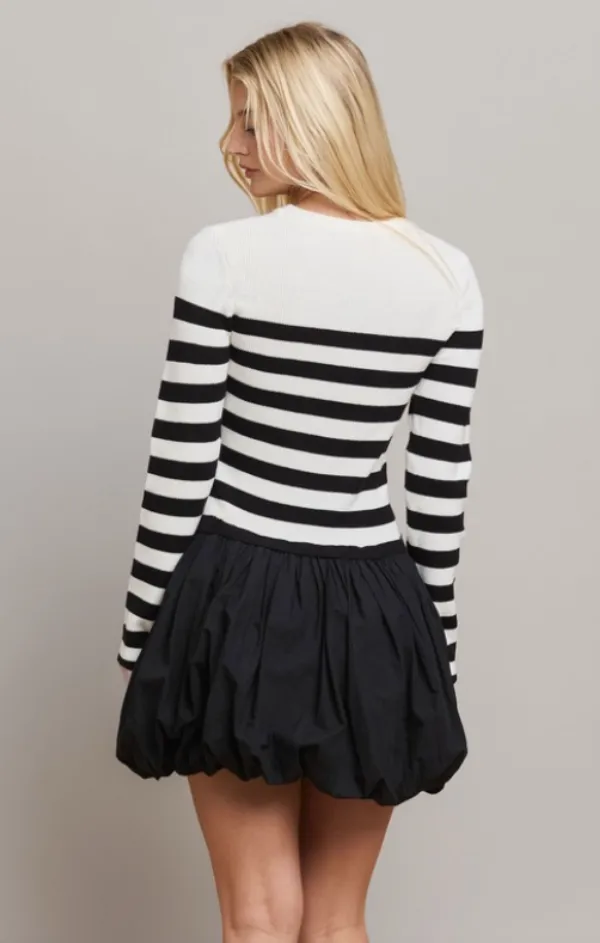 Striped Bubble Mini Dress Satin Layers