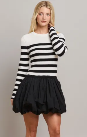 Striped Bubble Mini Dress Fashion Look Minimalist feel