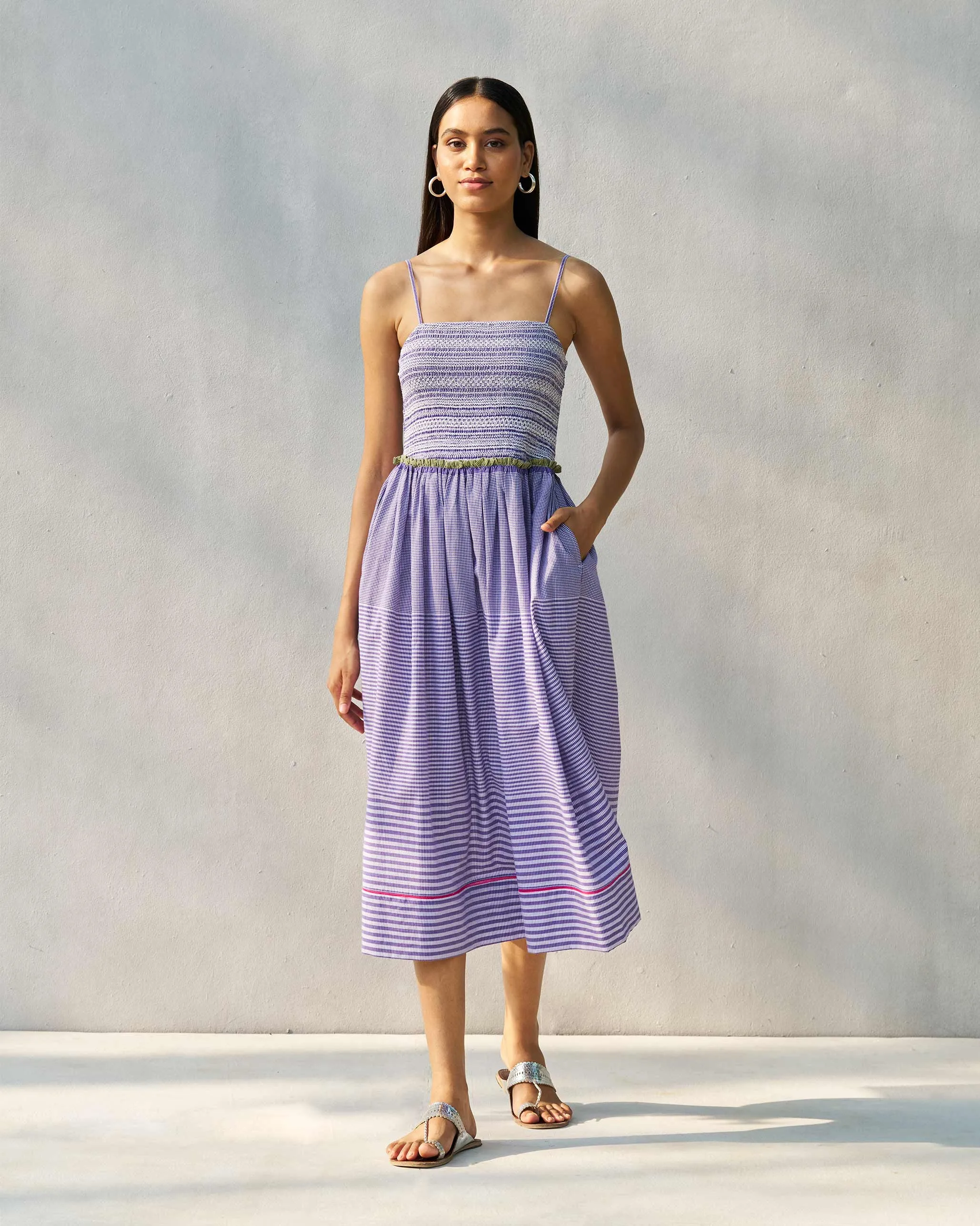 London Cool Paperbag Dress - Purple & White