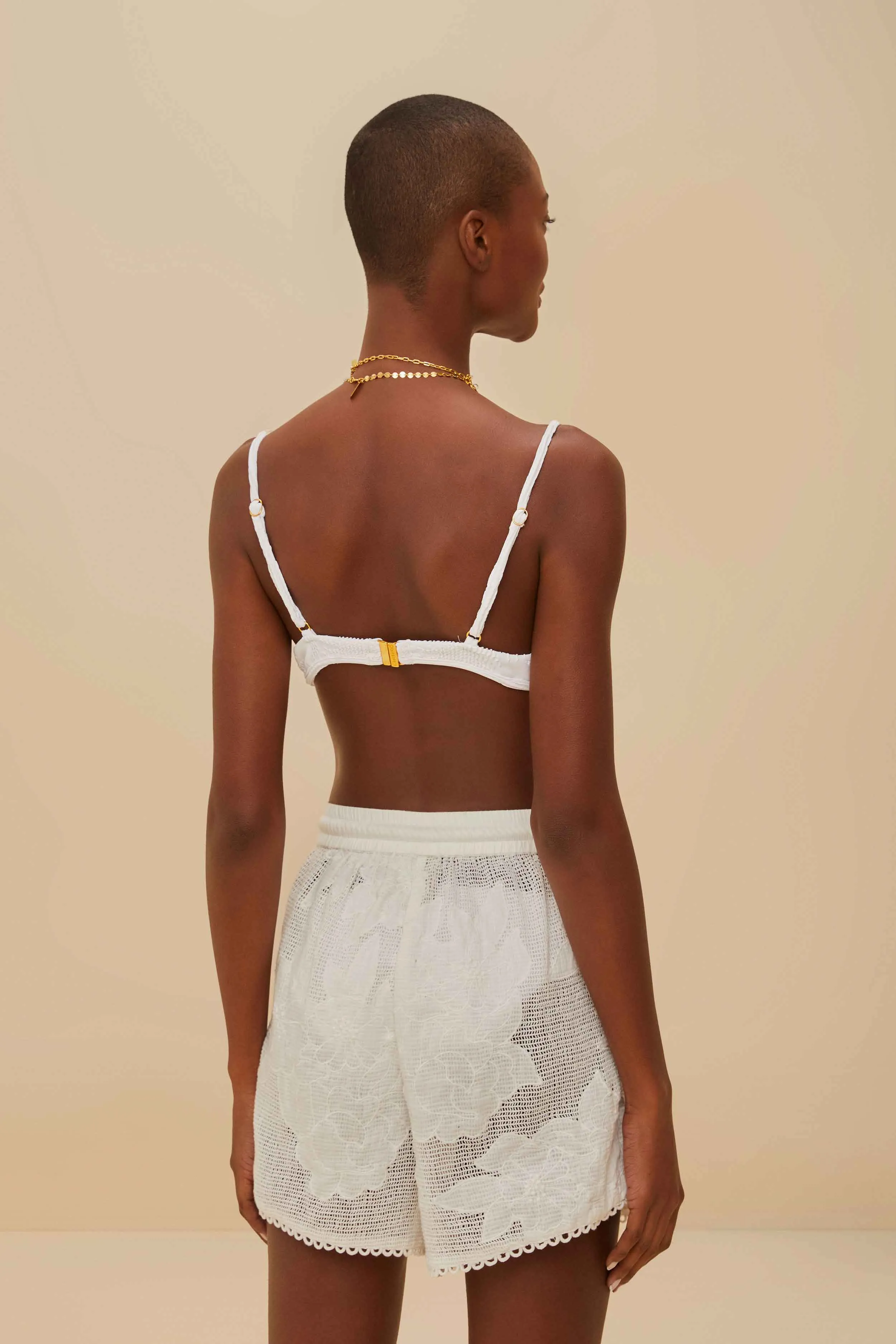 new semester Wrinkle Free Weave White Flower Shorts