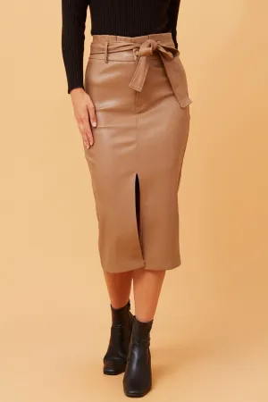 lace accents Art Gallery Visit PERIN LEATHER MIDI SKIRT