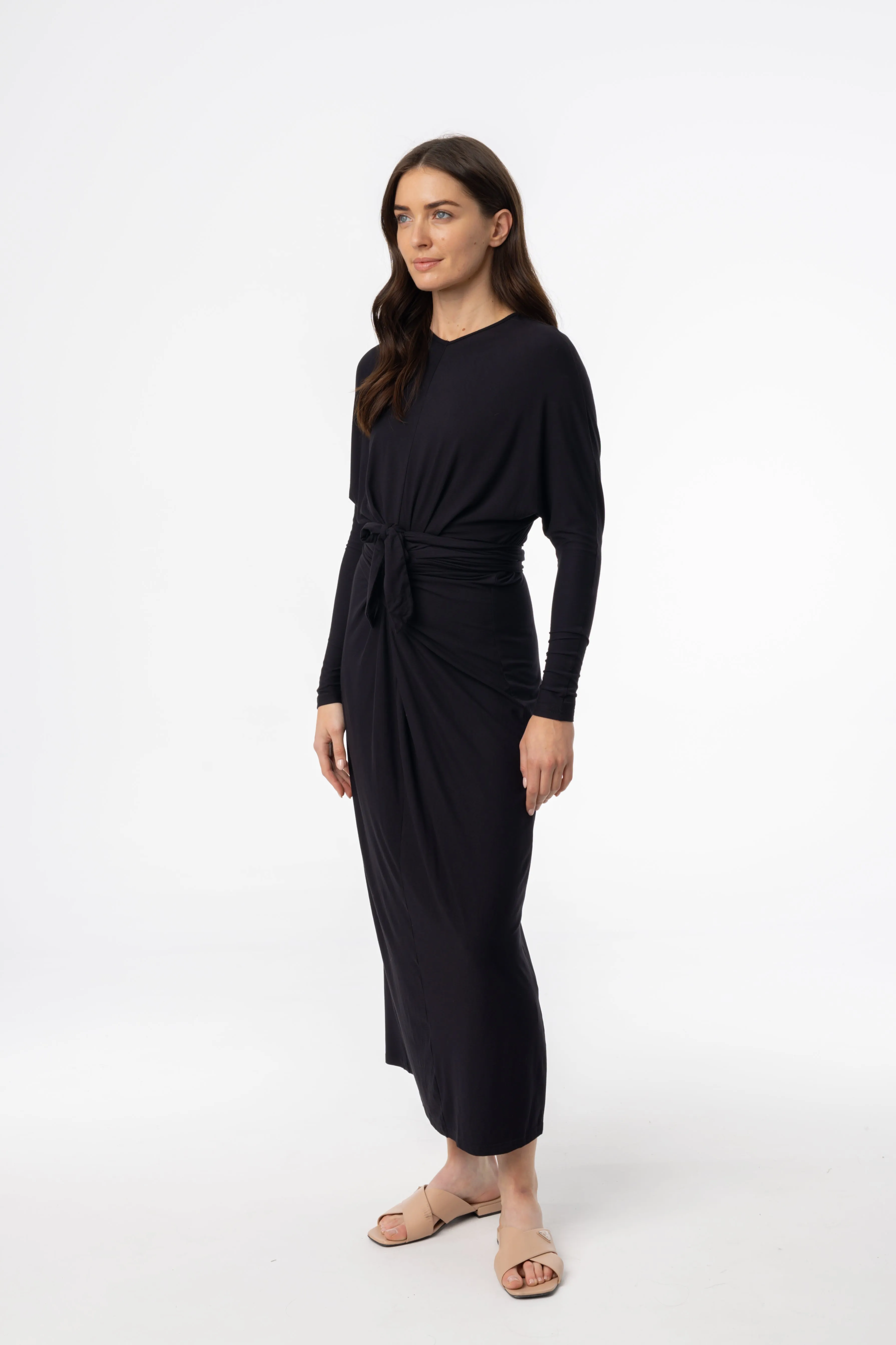 Hot Now Flattering bodycon dress Black Tie Wrap Maxi