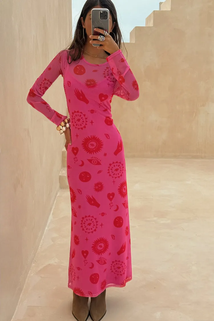 Pink and Red Morocco Mesh Dress Smart and Elegant Timeless office dress