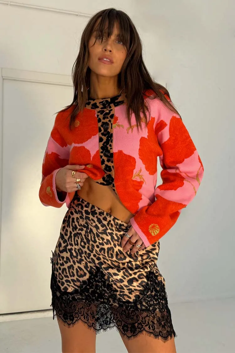 Lightweight Layer Multi Layer Weaving Pink Poppy Cardigan