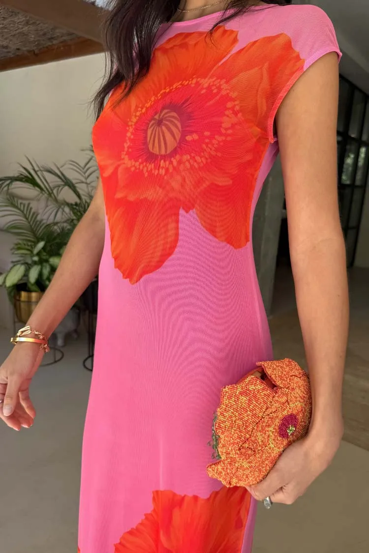 Pink Poppy Sleeveless Mesh Dress Slit-Hem Tall-Fit