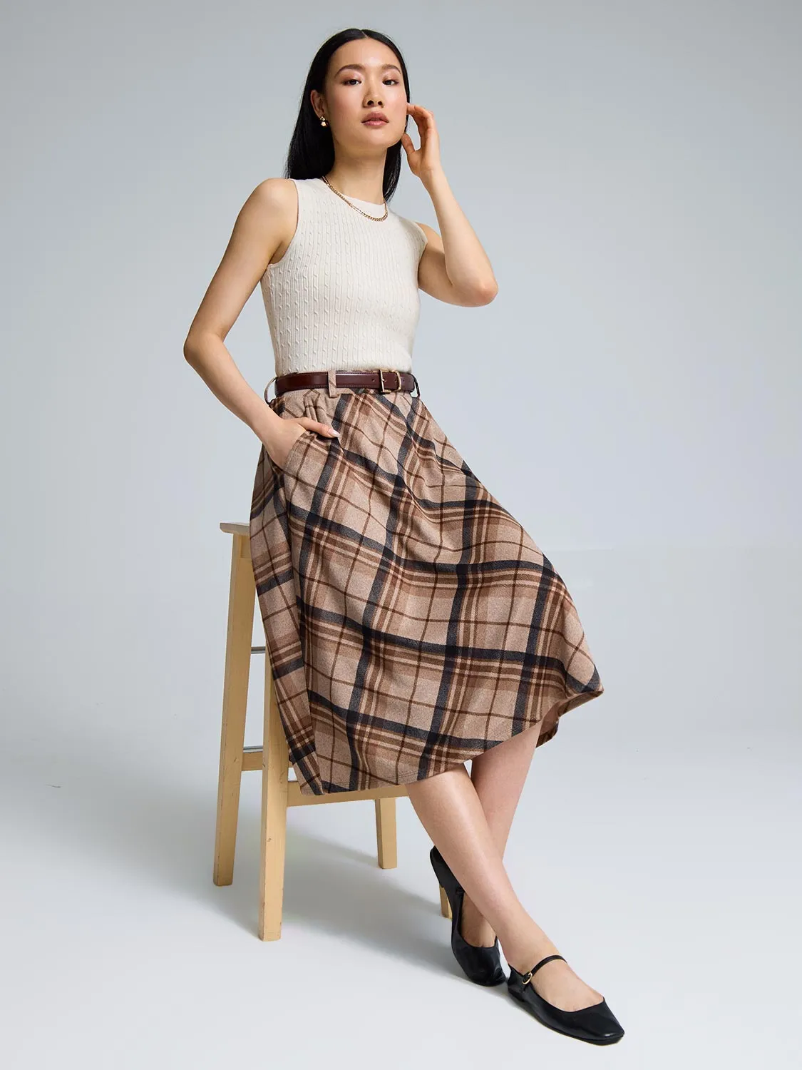 Plaid Circle Skirt Breathable fabric Chic casual