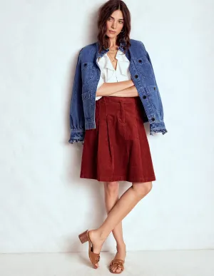 Soft Touch urban scene Pleated Cord Skirt-Fired Brick