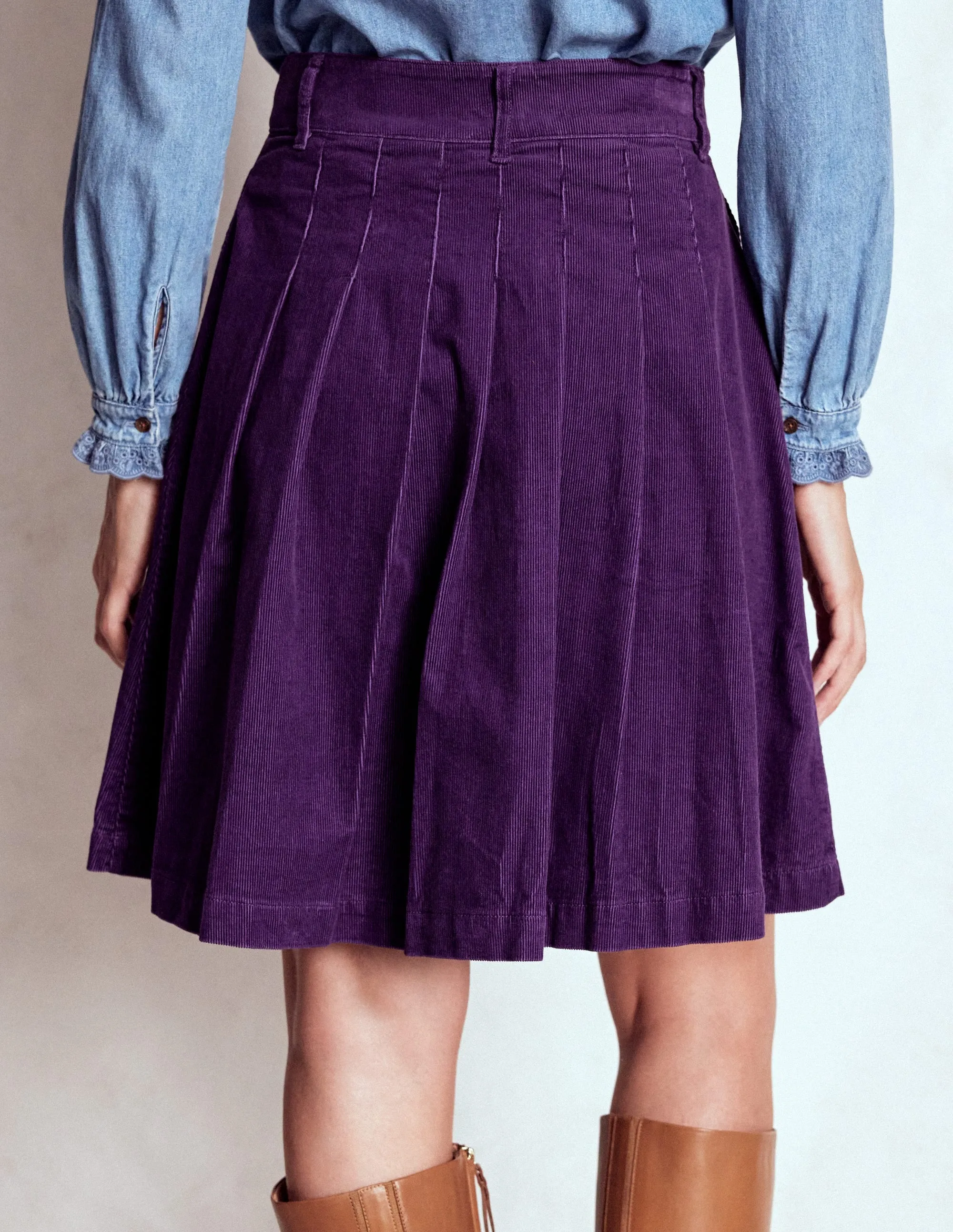 muted tone Runway Ready Pleated Cord Skirt-Mystic Purple