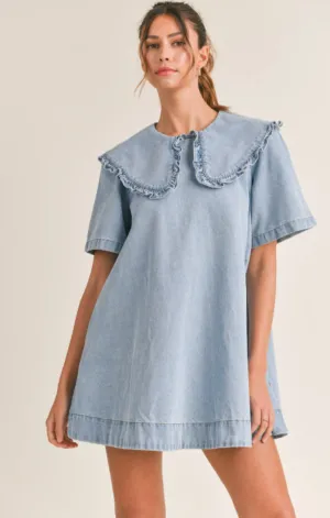 Farm Scene Casual Edge Peter Pan Collar Denim Mini Dress