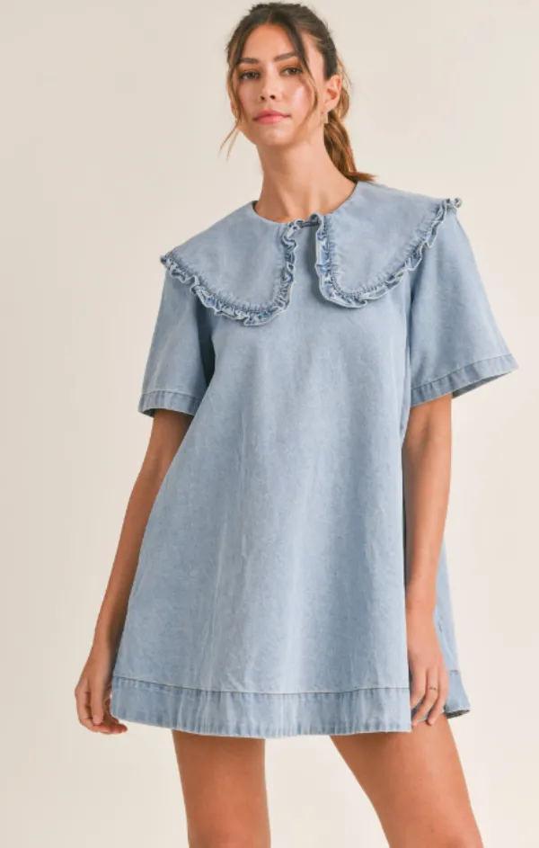 Beachwear Peter Pan Collar Denim Mini Dress
