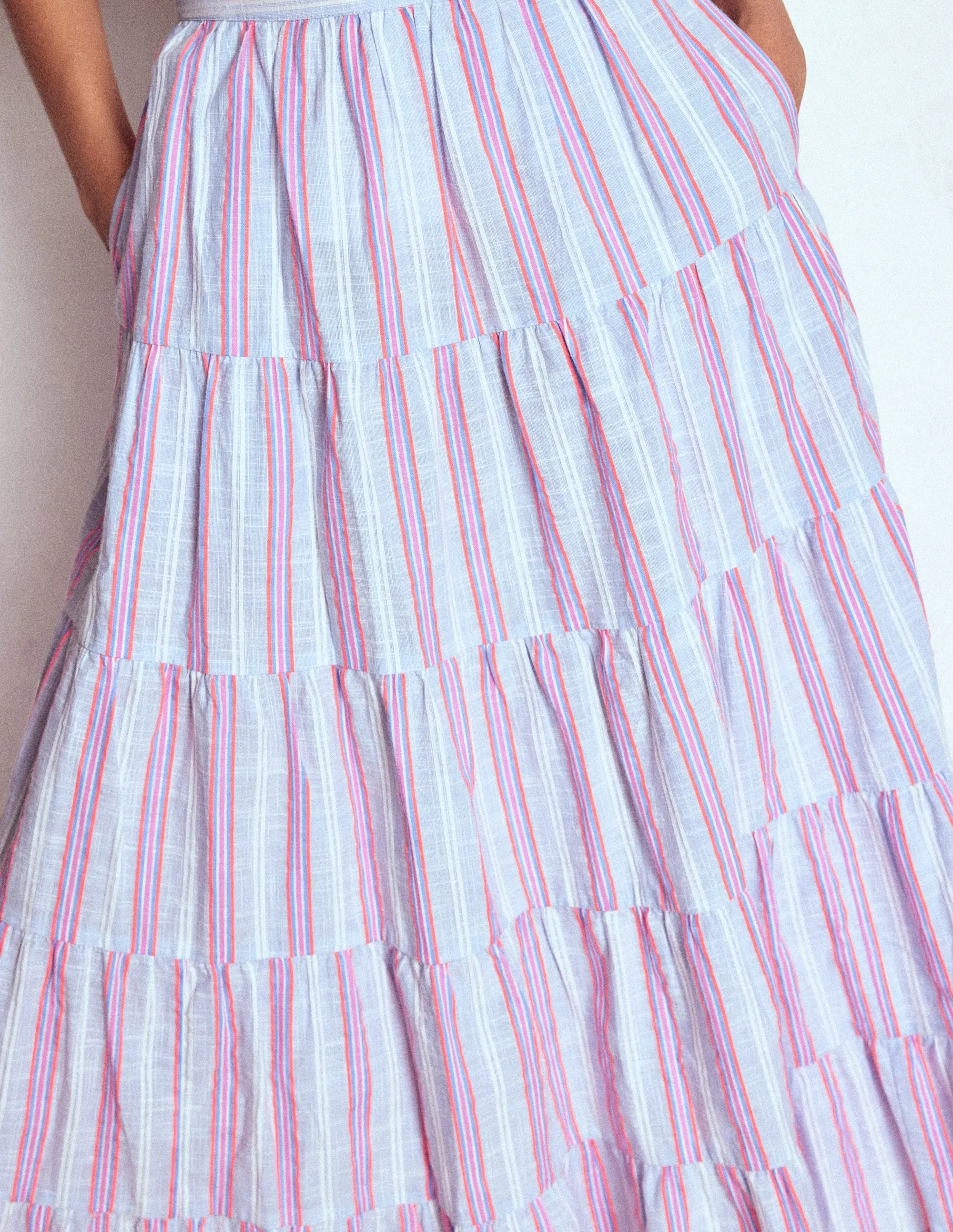 Tiered Poplin Midi Skirt-Metallic Stripe Basic Layers