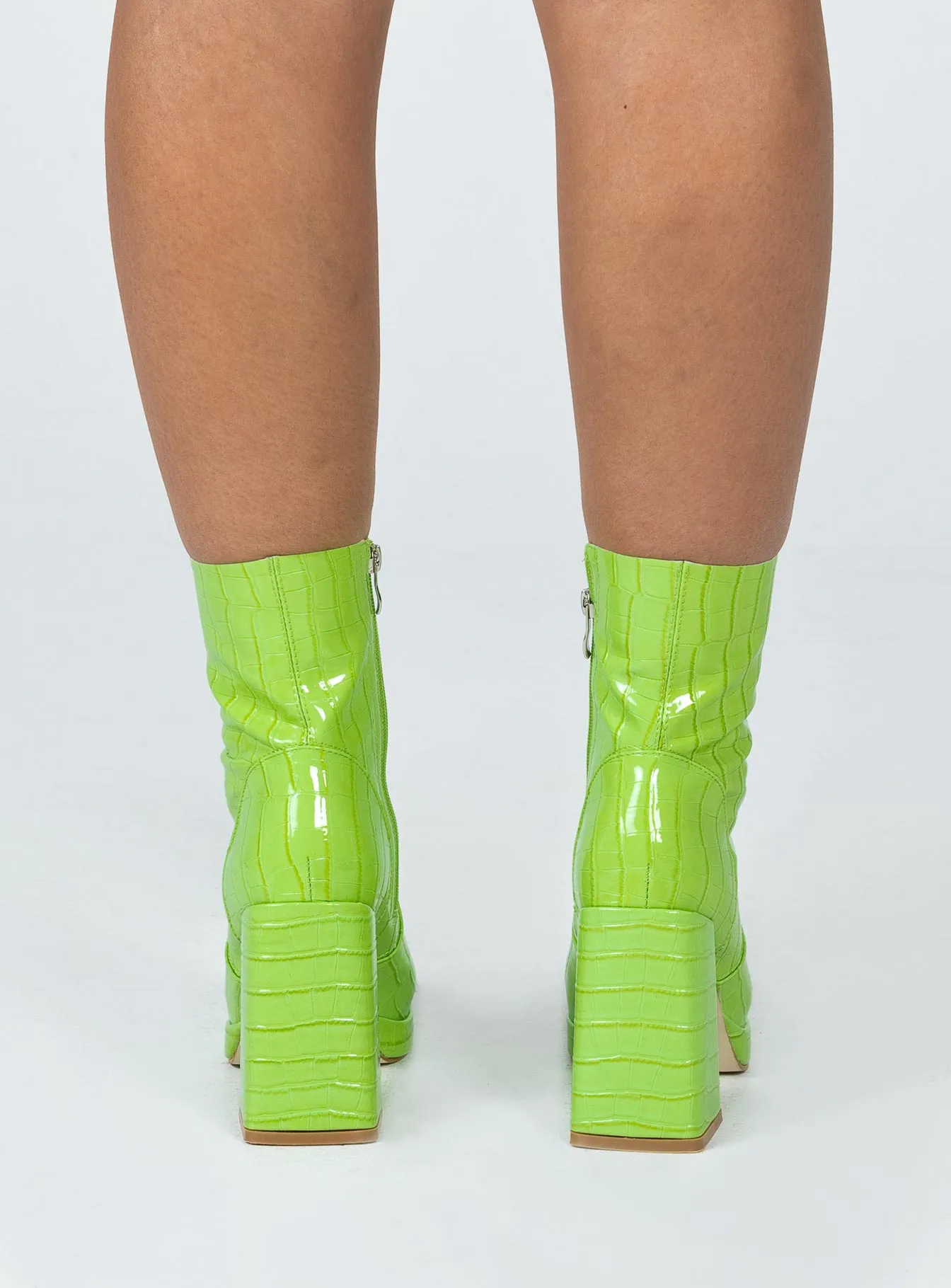 Vulcanized Sole Flat Platform Jamie Croc Boots Green