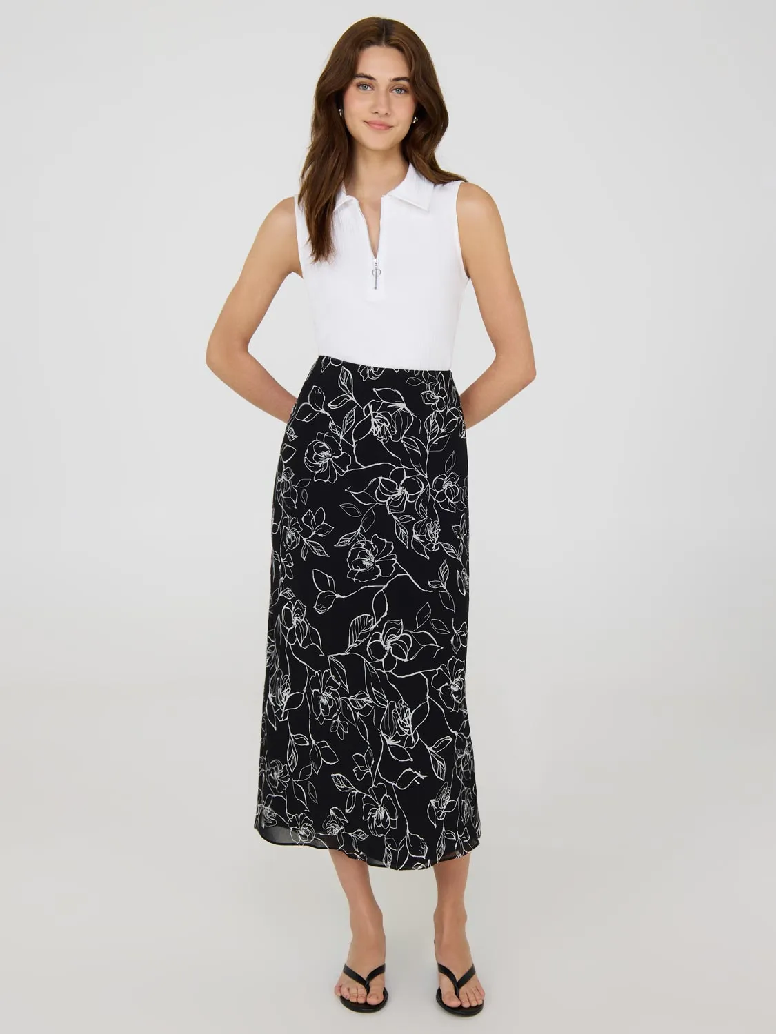 Printed Chiffon Skirt Layered Design Twist Front