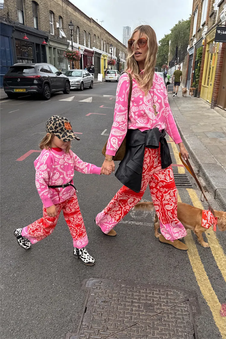 Kids Red and Pink Bandana Knitted Set Eco Friendly Fibers Balanced Stretch Structure