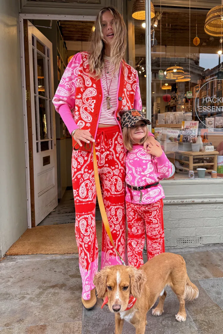 Kids Red and Pink Bandana Knitted Set Chill Vibe Cold Comforted