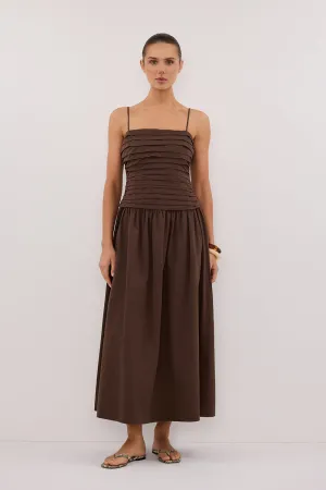 Modern Waistband Easy Layers QUINN BITTER CHOC COTTON MIDI DRESS