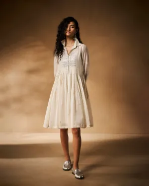 Refined Presence Bohemian-Style Qurbat Dress with Slip - Ivory Hand Embroidered