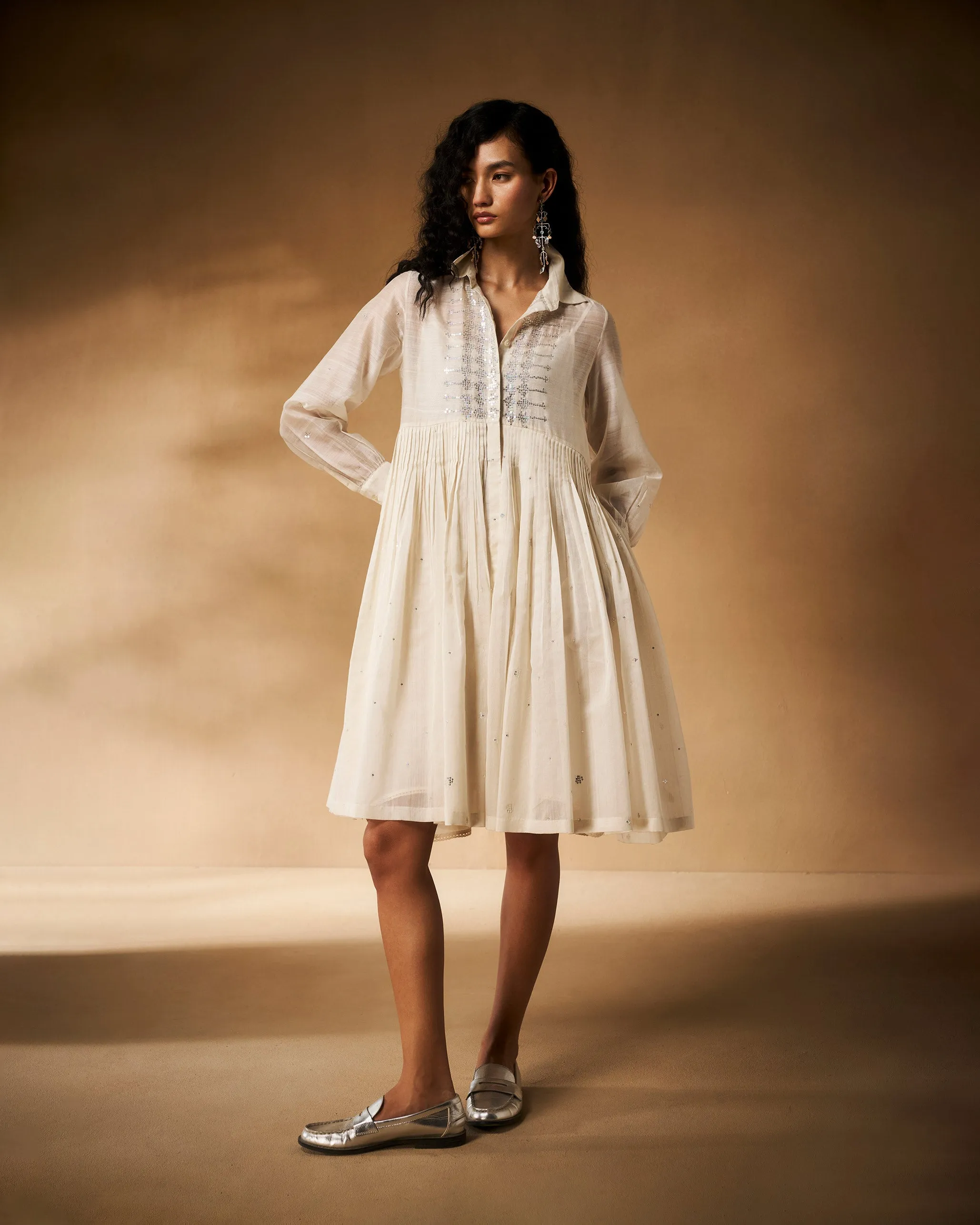 Qurbat Dress with Slip - Ivory Hand Embroidered Soft Appearance Sheer Light