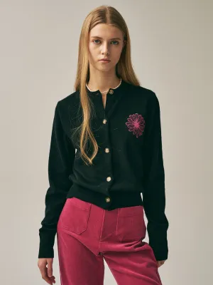 RACCOON BLENDED CARDIGAN ROUND NECK_BLACK FUCHSIA Chilly Days