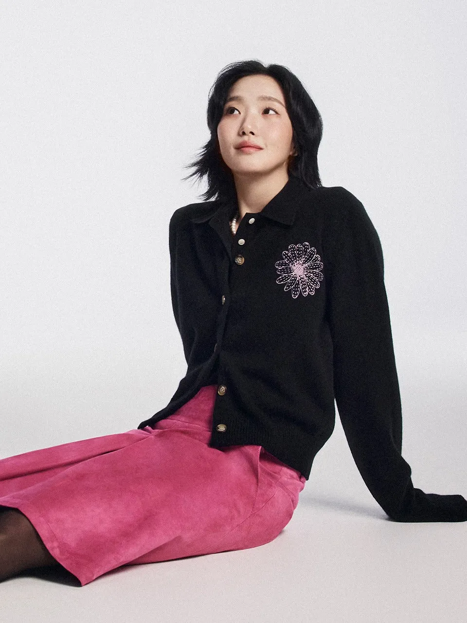 RACCOON BLENDED CARDIGAN V NECK_BLACK PINK Cozy Finish